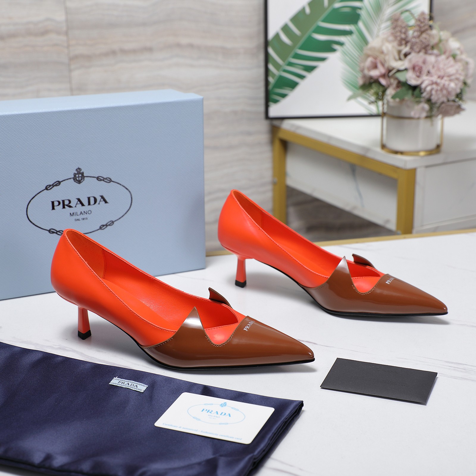 Prada Women's Two-Tone Leather Pointed-Toe Kitten Heel Shoes 3 a1740223808698 2177