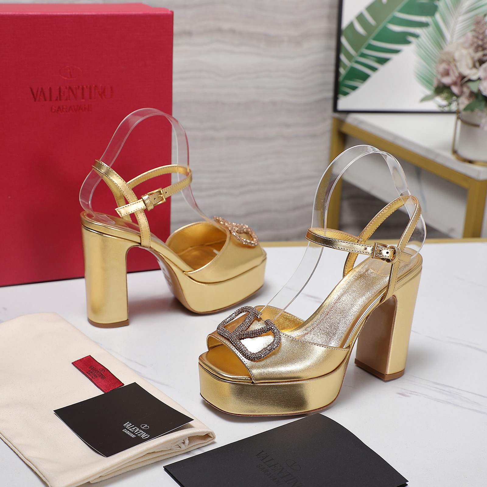 Valentino Metallic Gold Platform Heeled Sandals With Rhinestone Logo 6 a1741792550381 0402