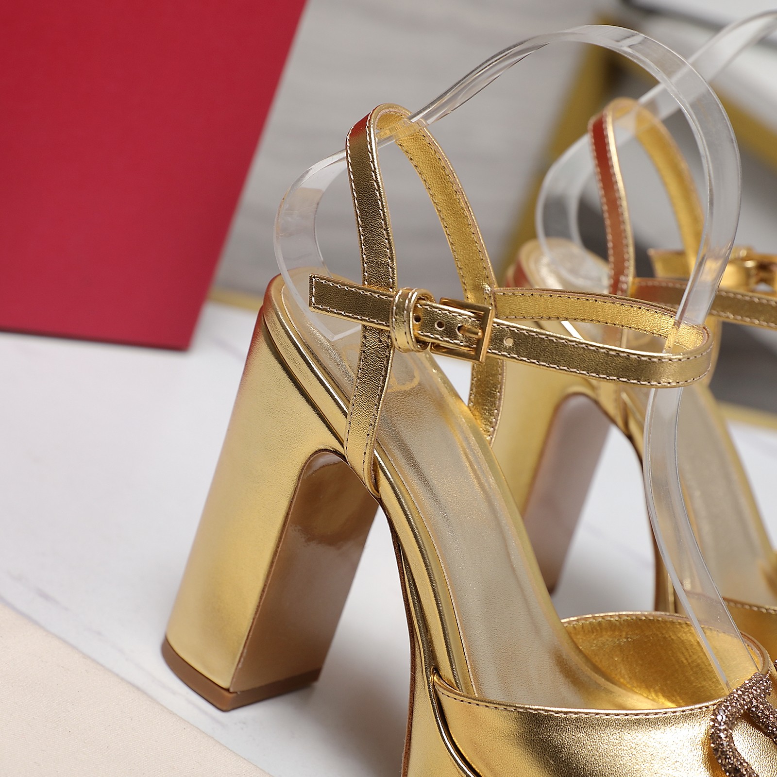 Valentino Metallic Gold Platform Heeled Sandals With Rhinestone Logo 4 a1741792550421 0746