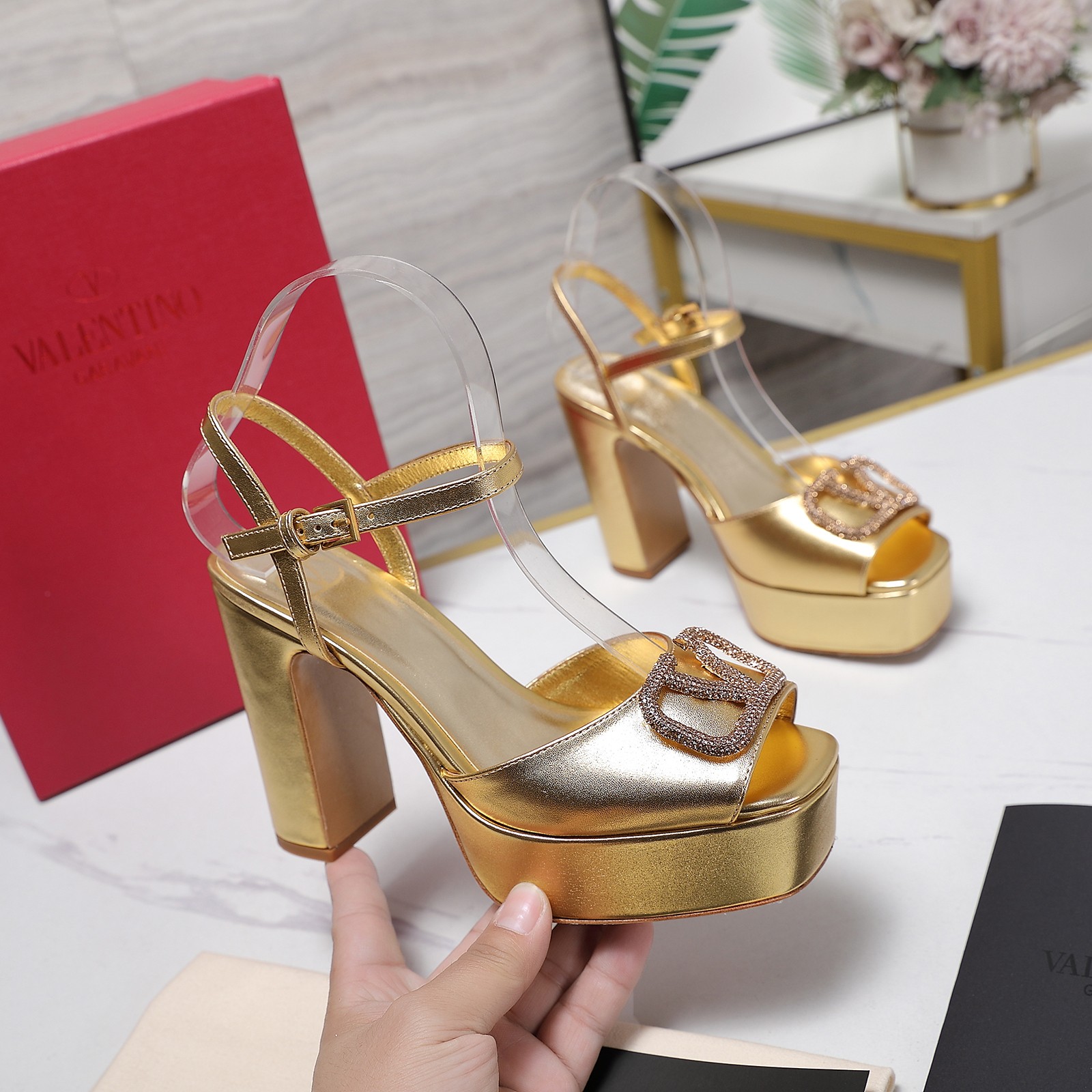 Valentino Metallic Gold Platform Heeled Sandals With Rhinestone Logo 2 a1741792552830 8178