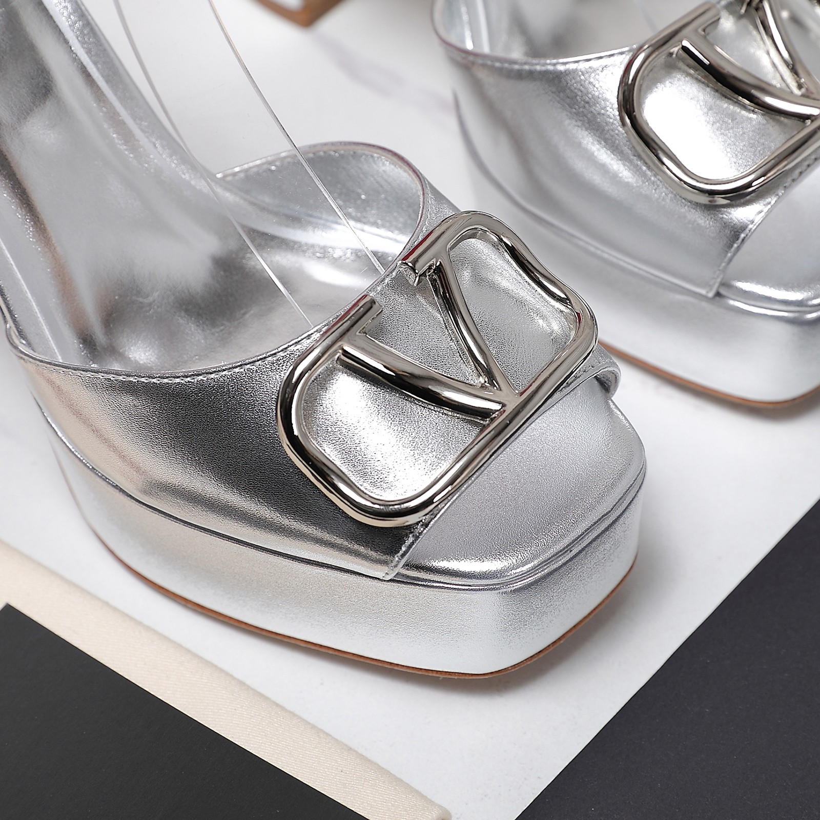 Valentino Women's Metallic Platform Sandals with Metal Logo, High Heel 3 a1741792723244 5412