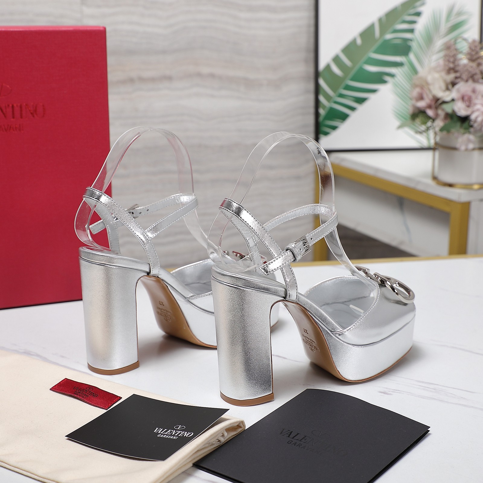Valentino Women's Metallic Platform Sandals with Metal Logo, High Heel 7 a1741792723253 3817