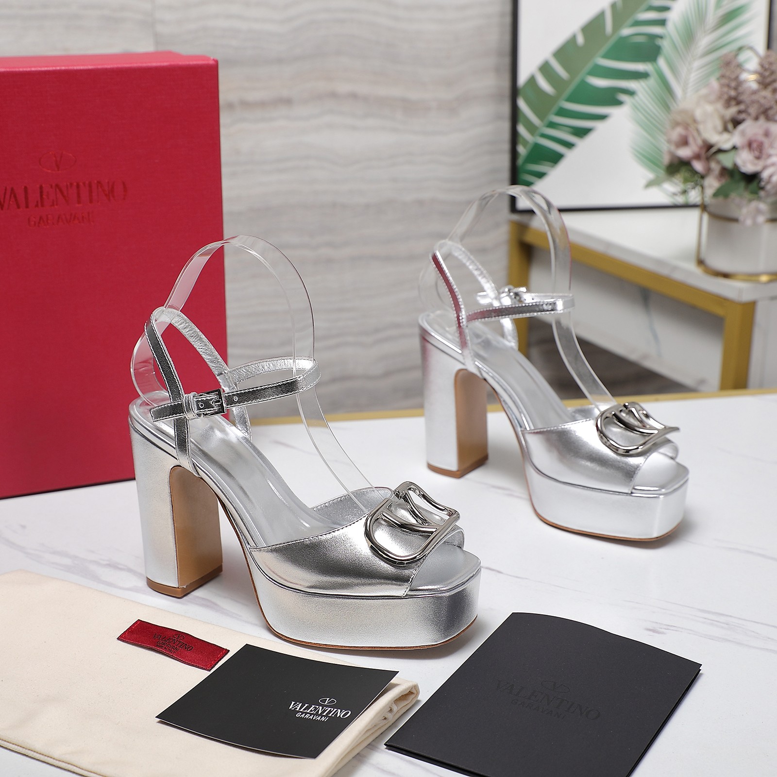 Valentino Women's Metallic Platform Sandals with Metal Logo, High Heel 5 a1741792723301 1157