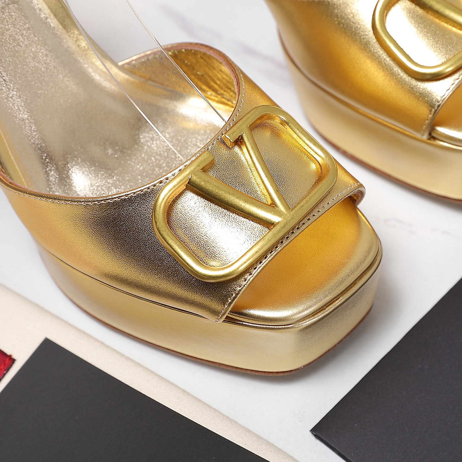 Valentino Metallic Platform Sandals with Block Heel and Logo - Gold 6 a1741792912577 3157