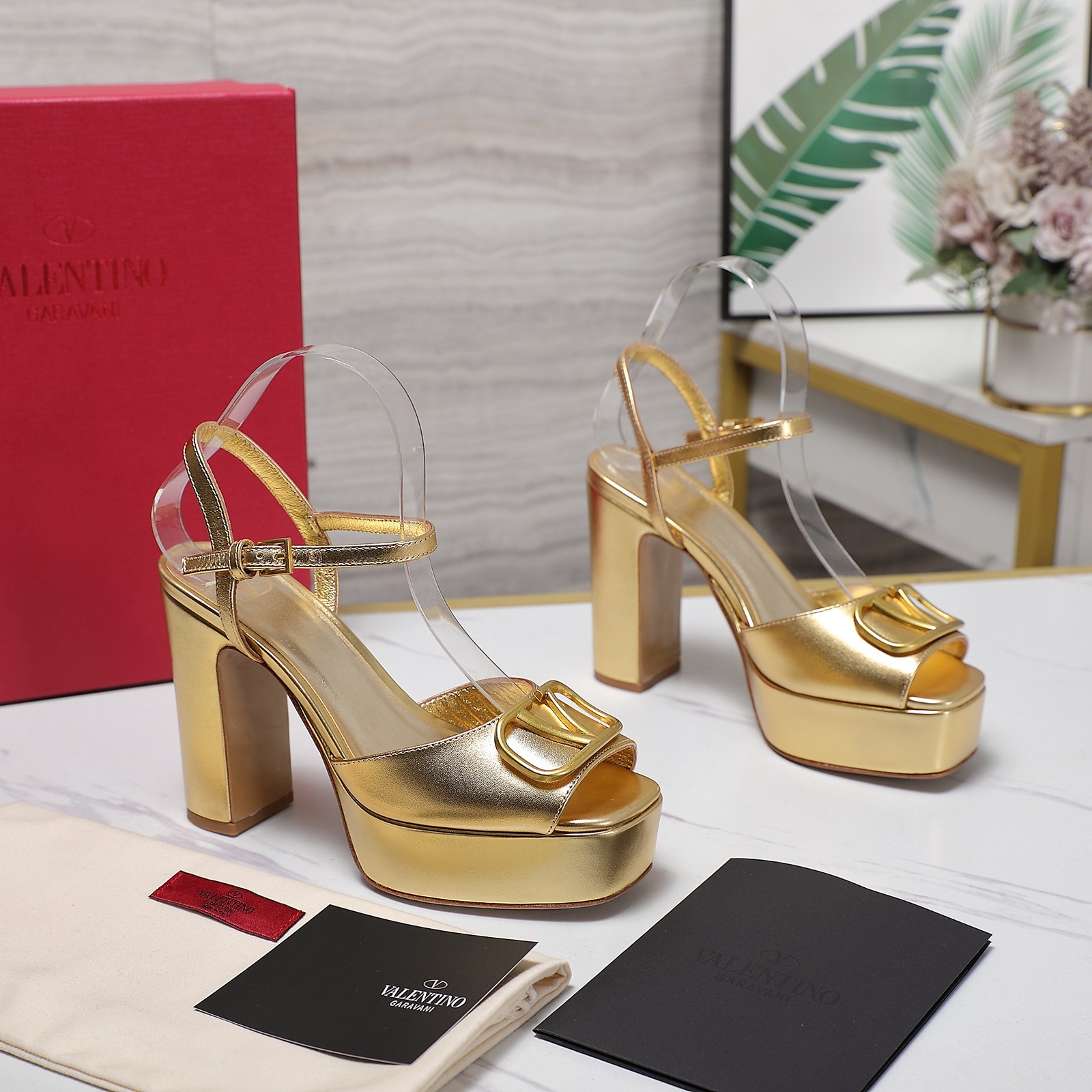 Valentino Metallic Platform Sandals with Block Heel and Logo - Gold 8 a1741792915258 3044
