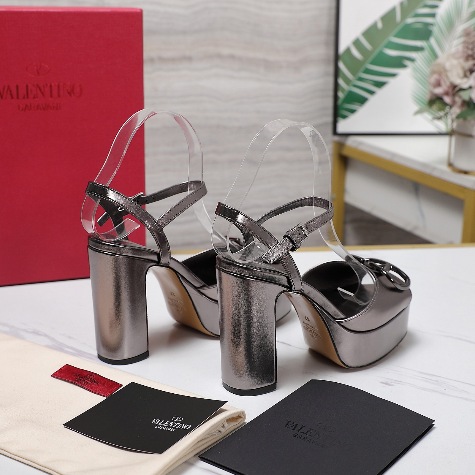 Valentino Platform High Heel Sandals with Metal Logo, Genuine Leather 3 a1741793083470 6072