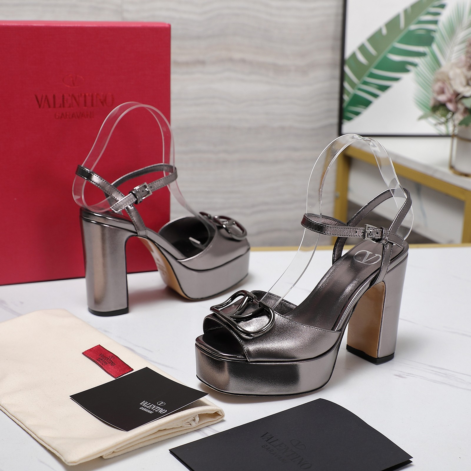 Valentino Platform High Heel Sandals with Metal Logo, Genuine Leather 5 a1741793083491 5023