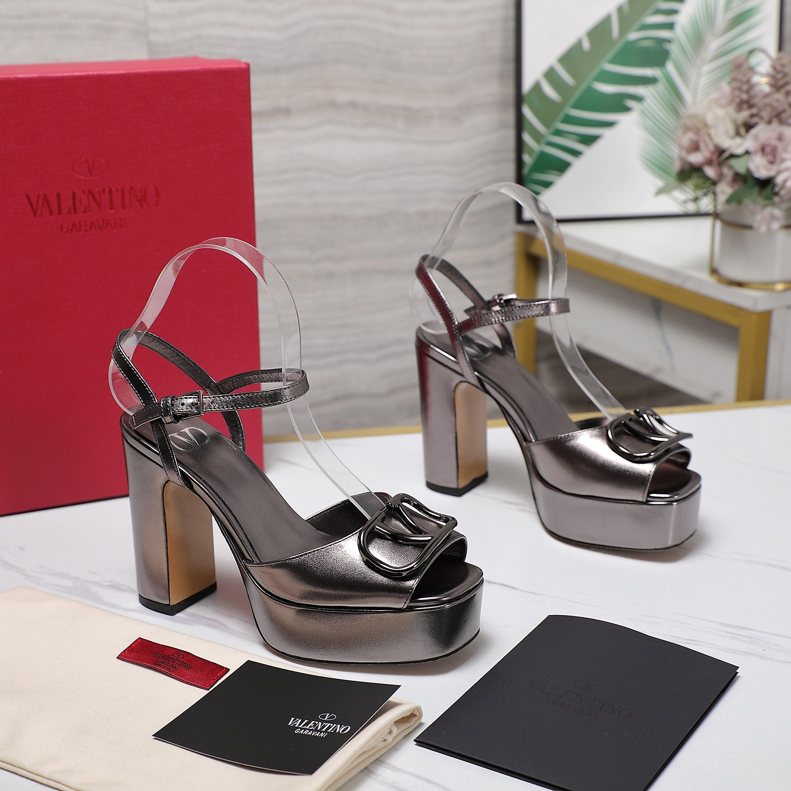 Valentino Platform High Heel Sandals with Metal Logo, Genuine Leather 6 a1741793083514 5681