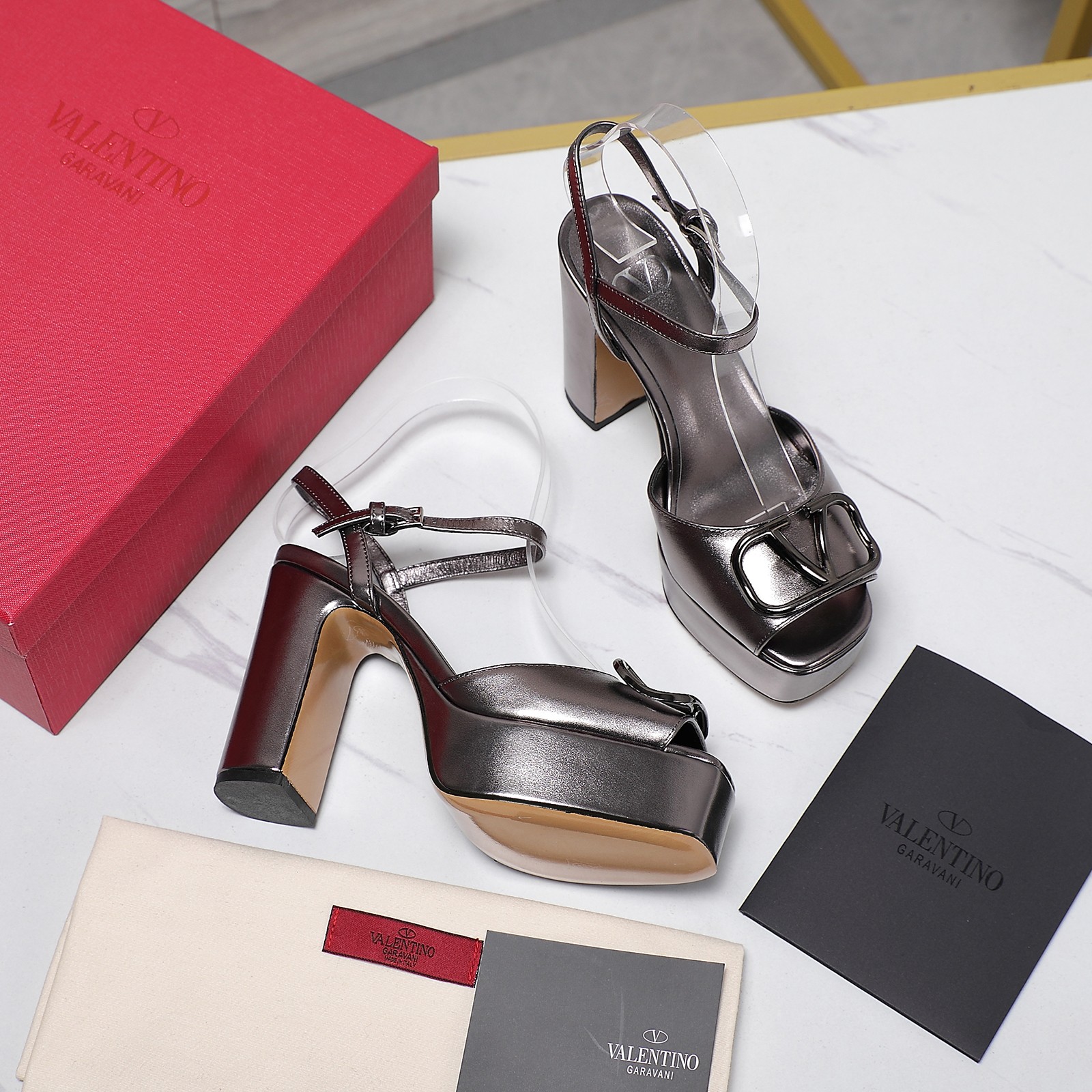 Valentino Platform High Heel Sandals with Metal Logo, Genuine Leather 7 a1741793086764 1324