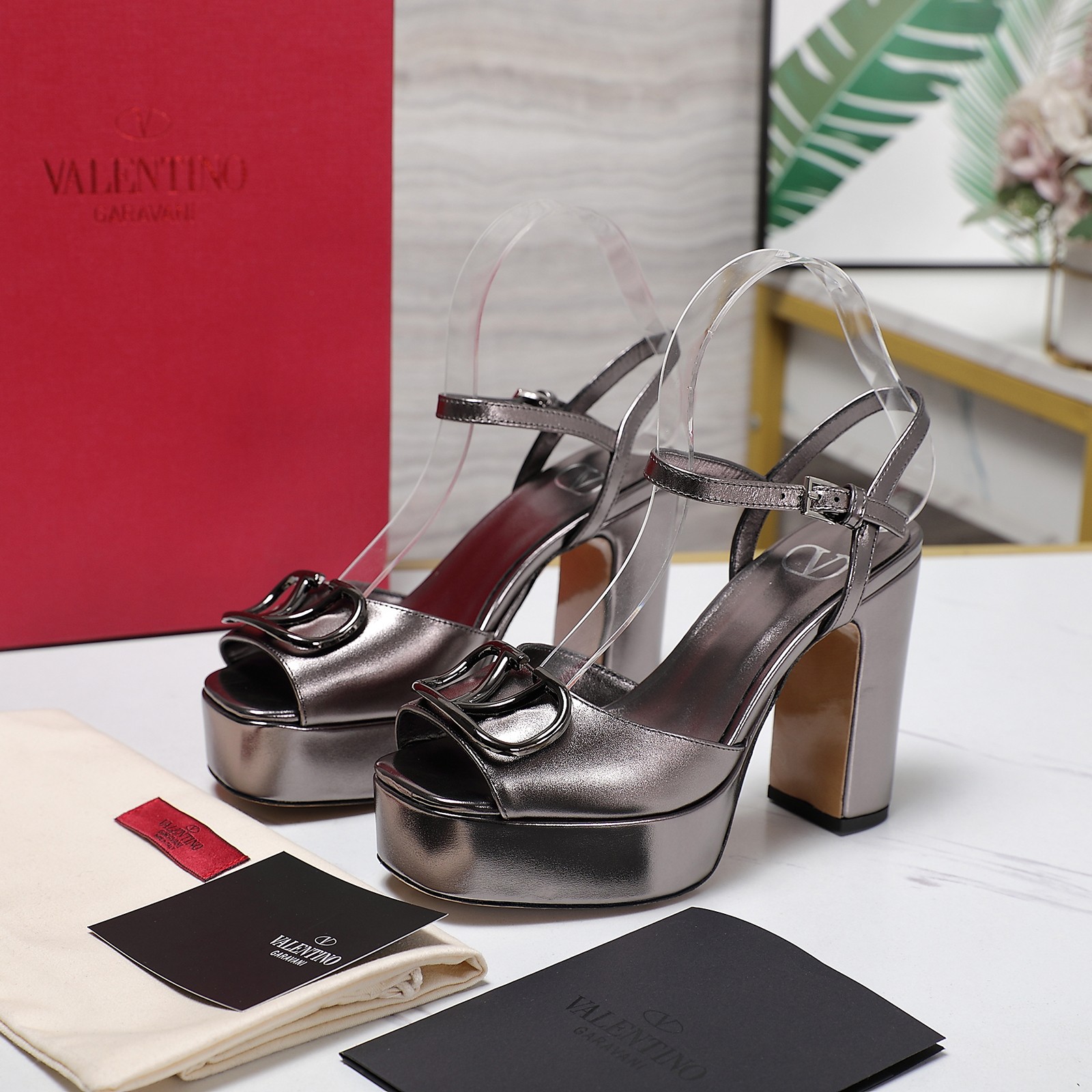 Valentino Platform High Heel Sandals with Metal Logo, Genuine Leather 9 a1741793086764 1573
