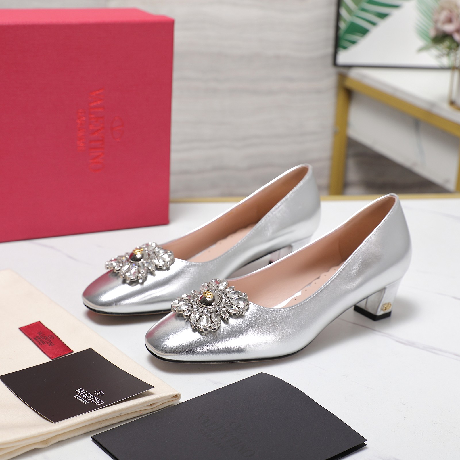 Valentino Women's Metallic Leather Block Heel Pumps with Crystal Buckle 3 a1741957991588 4667