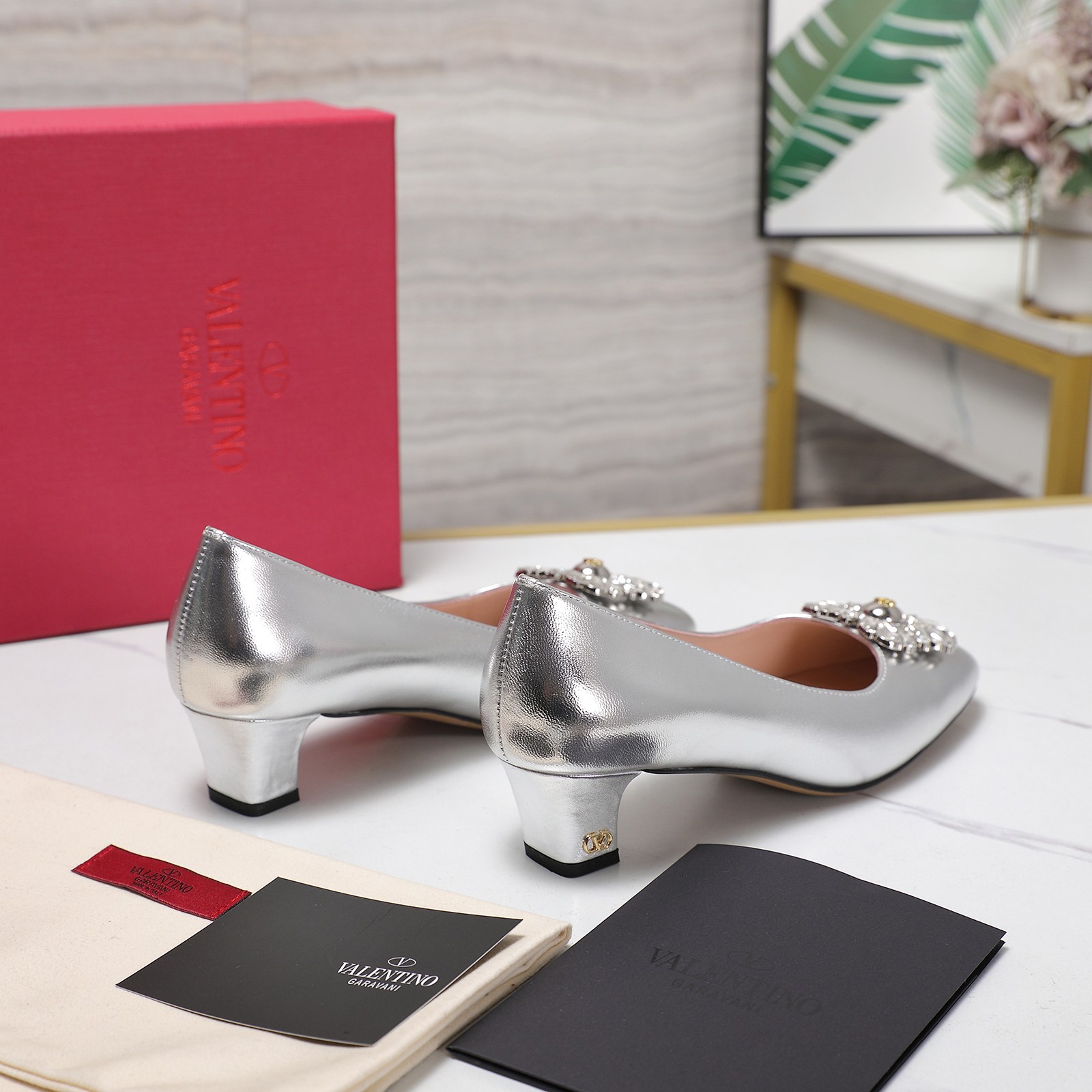 Valentino Women's Metallic Leather Block Heel Pumps with Crystal Buckle 5 a1741957991623 6331