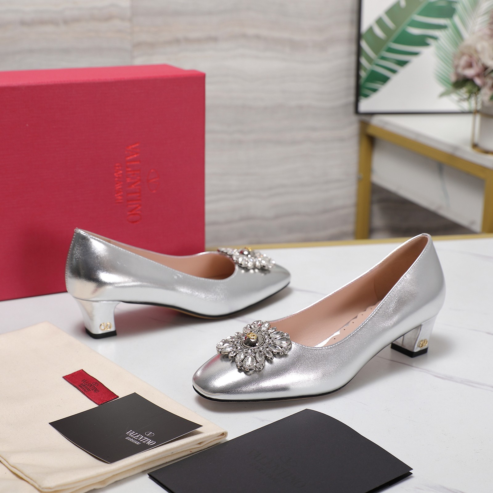 Valentino Women's Metallic Leather Block Heel Pumps with Crystal Buckle 4 a1741957991704 5042