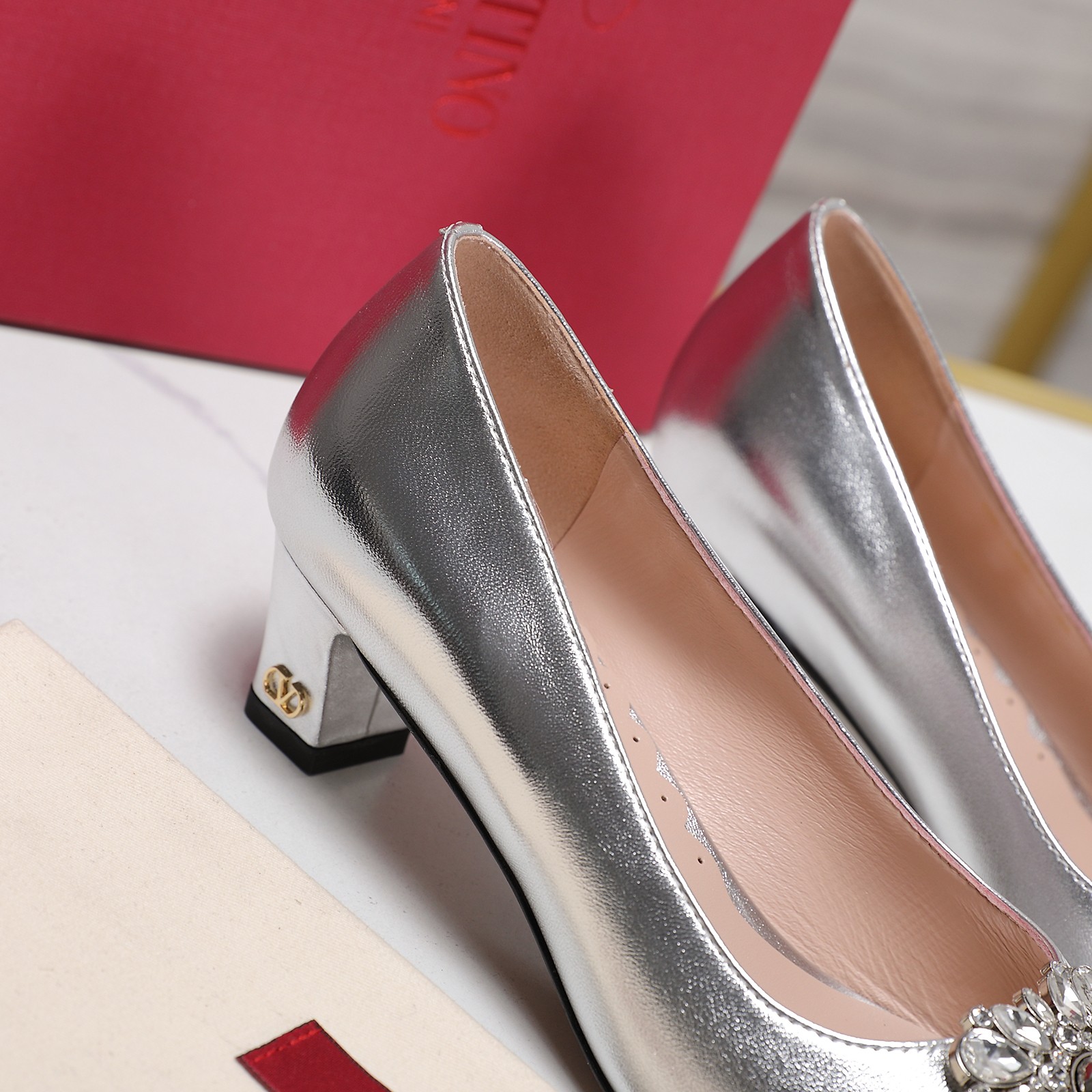 Valentino Women's Metallic Leather Block Heel Pumps with Crystal Buckle 9 a1741958023493 6055