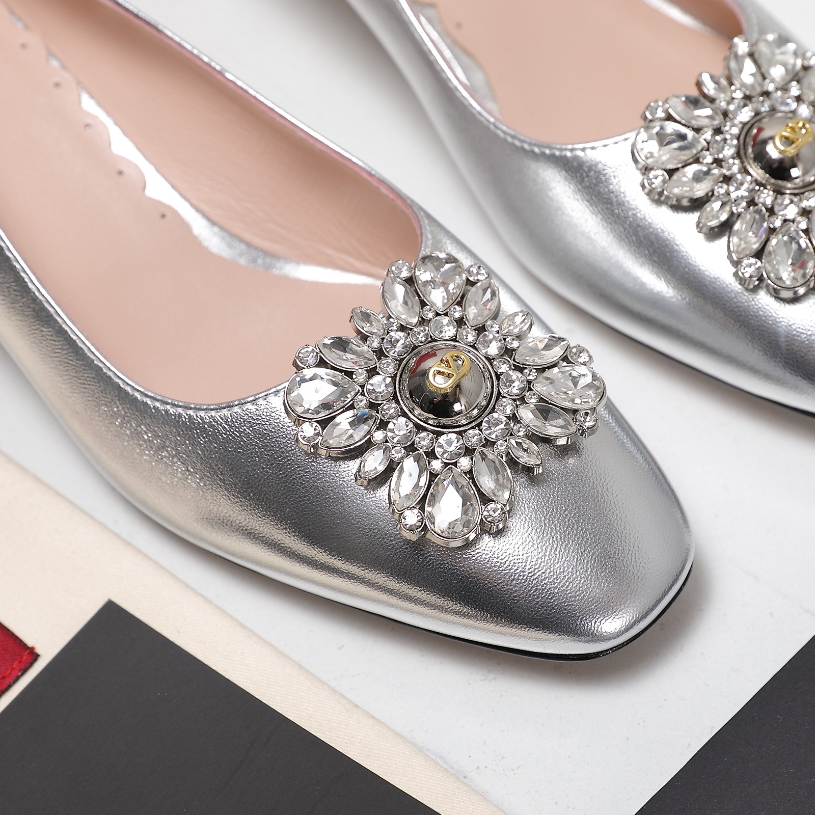 Valentino Women's Metallic Leather Block Heel Pumps with Crystal Buckle 10 a1741958023521 8725