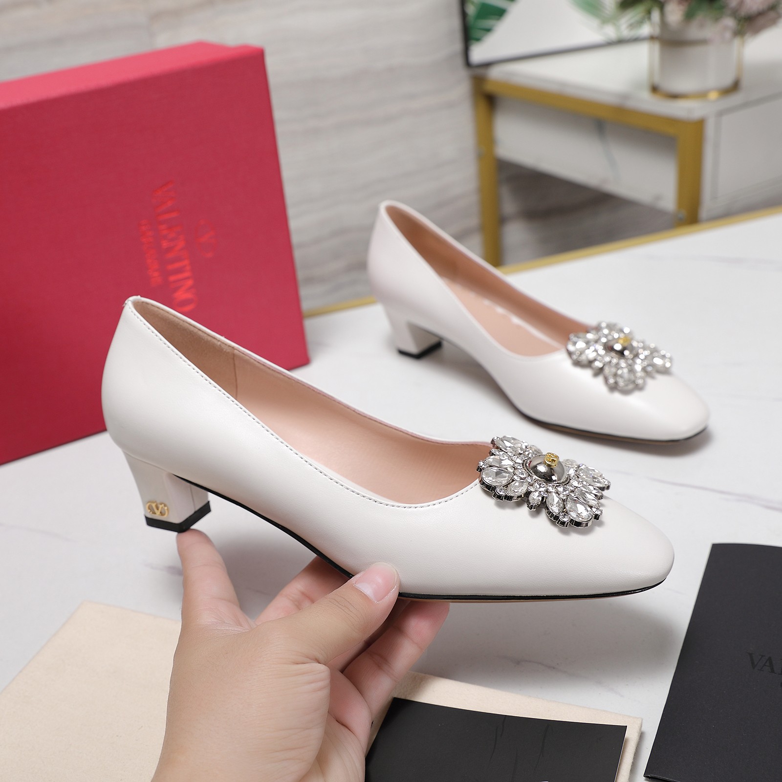 Valentino Women's Pumps with Crystal Embellishments - Elegant Mid-Heel Shoes 2 a1741958294842 8886
