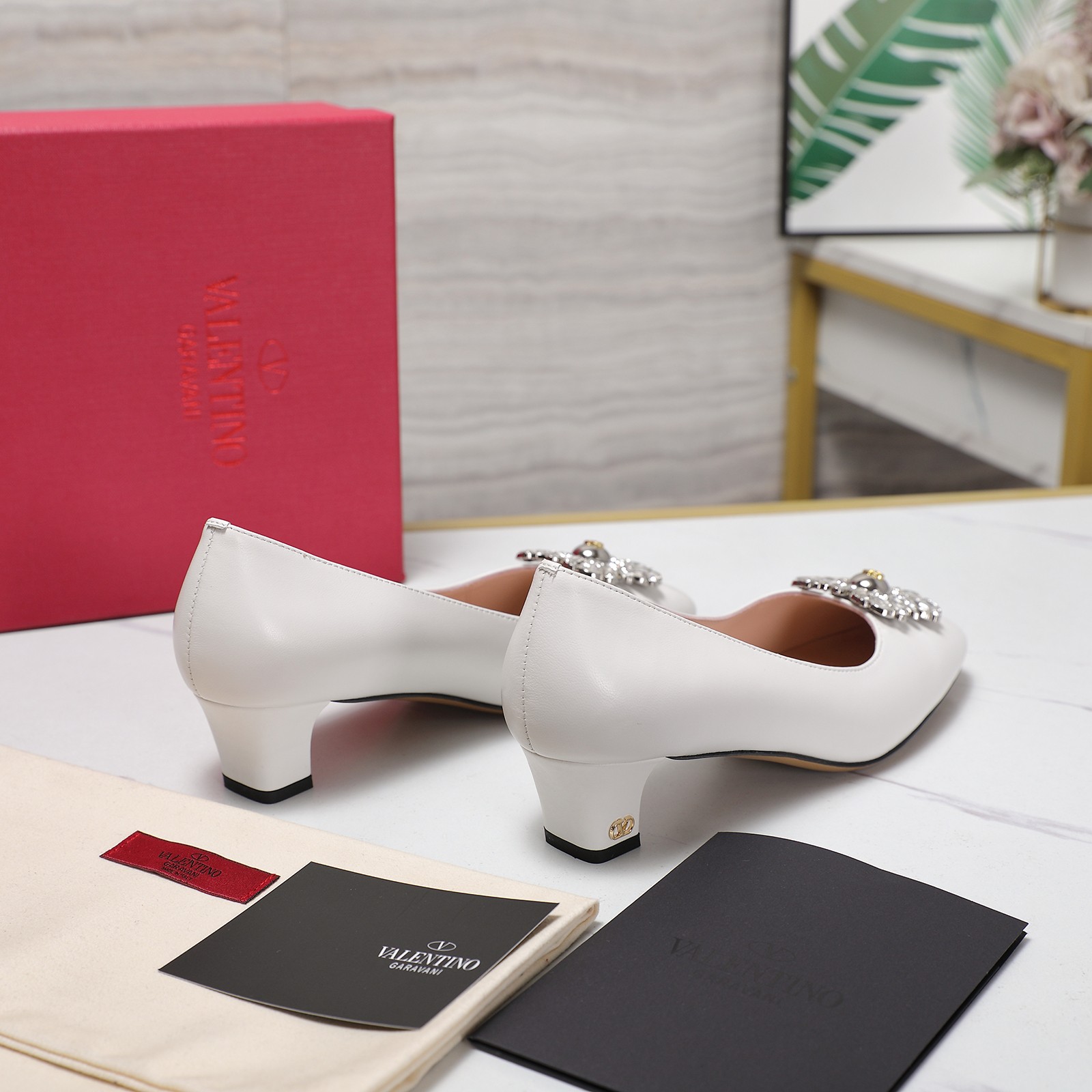 Valentino Women's Pumps with Crystal Embellishments - Elegant Mid-Heel Shoes 8 a1741958309133 0284