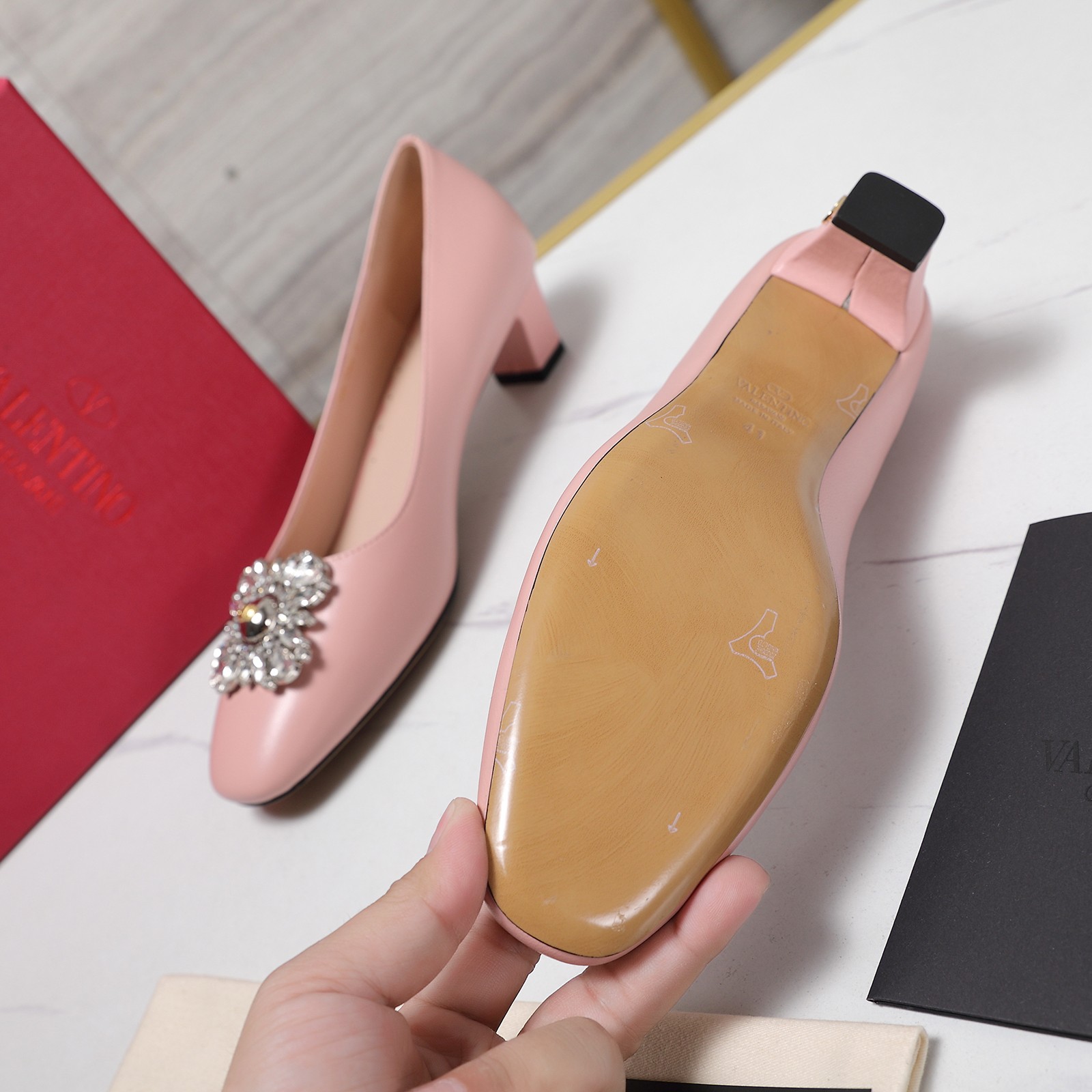 Valentino Women's Mid-Heel Pumps with Rhinestone Buckle - Retro Elegance 8 a1741958341250 0780