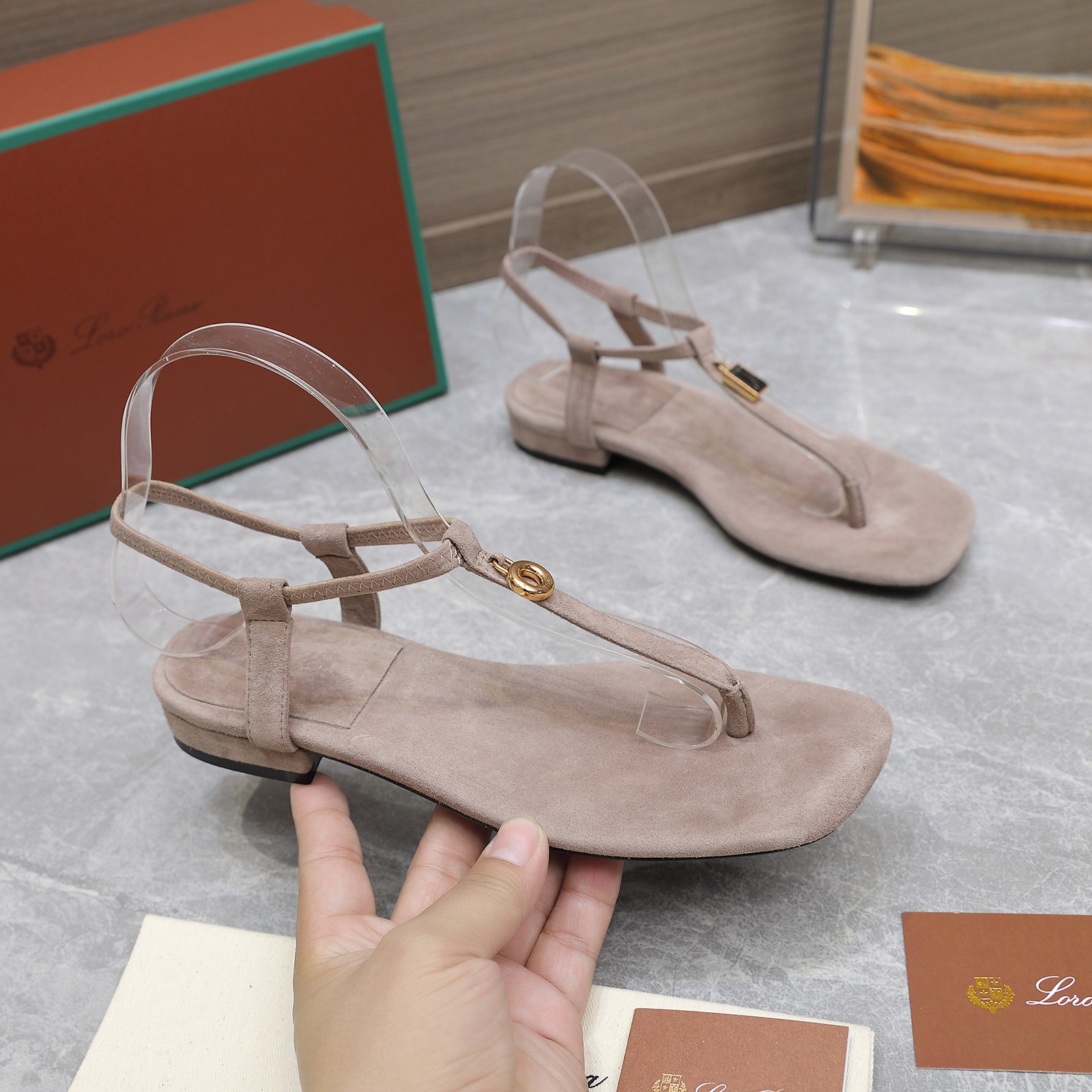 Loro Piana Mindil Suede Thong Sandals with Adjustable Ankle Strap