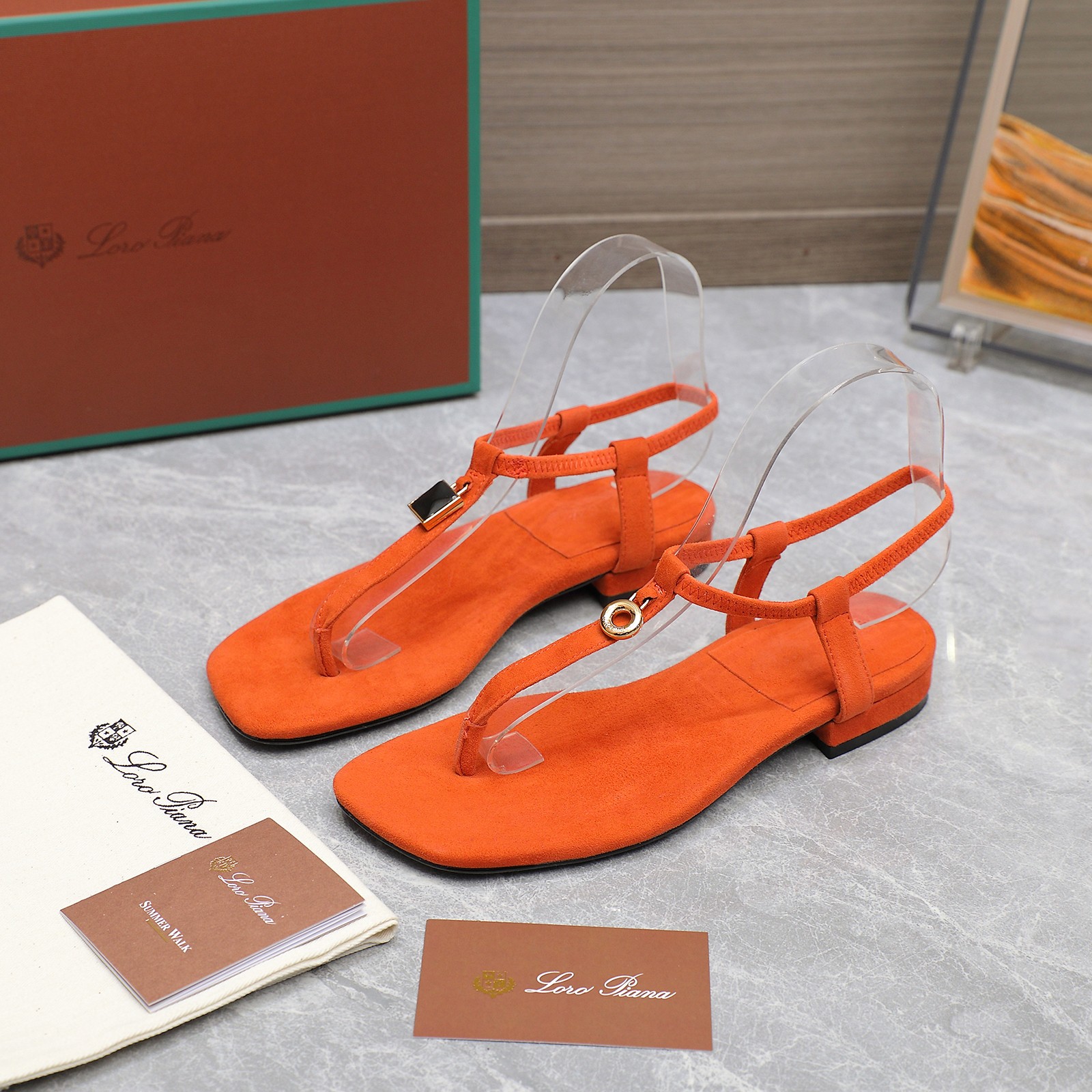 Loro Piana Mindil T-Strap Thong Sandals in Orange Suede Leather 4 a1742302108983 7358