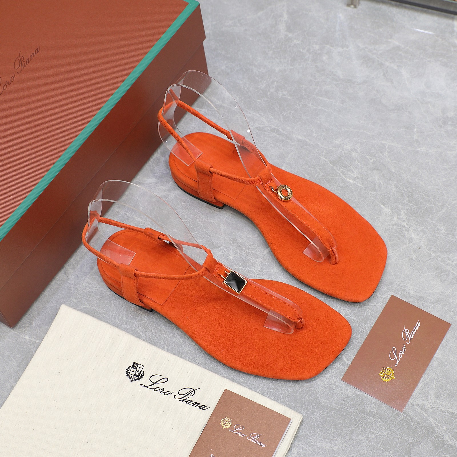 Loro Piana Mindil T-Strap Thong Sandals in Orange Suede Leather 3 a1742302109079 5788