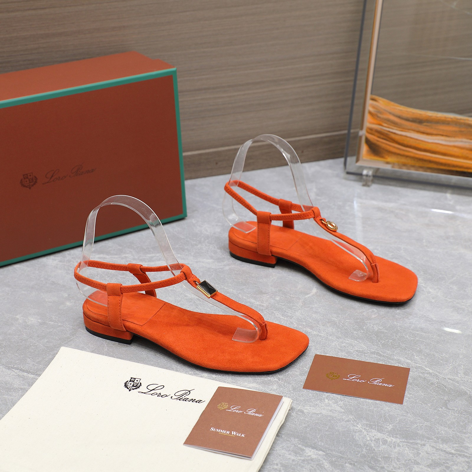 Loro Piana Mindil T-Strap Thong Sandals in Orange Suede Leather 5 a1742302136897 8171