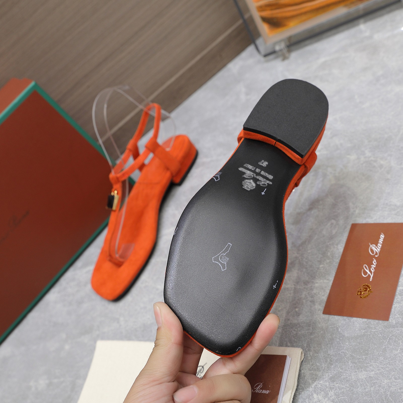 Loro Piana Mindil T-Strap Thong Sandals in Orange Suede Leather 7 a1742302610898 8047