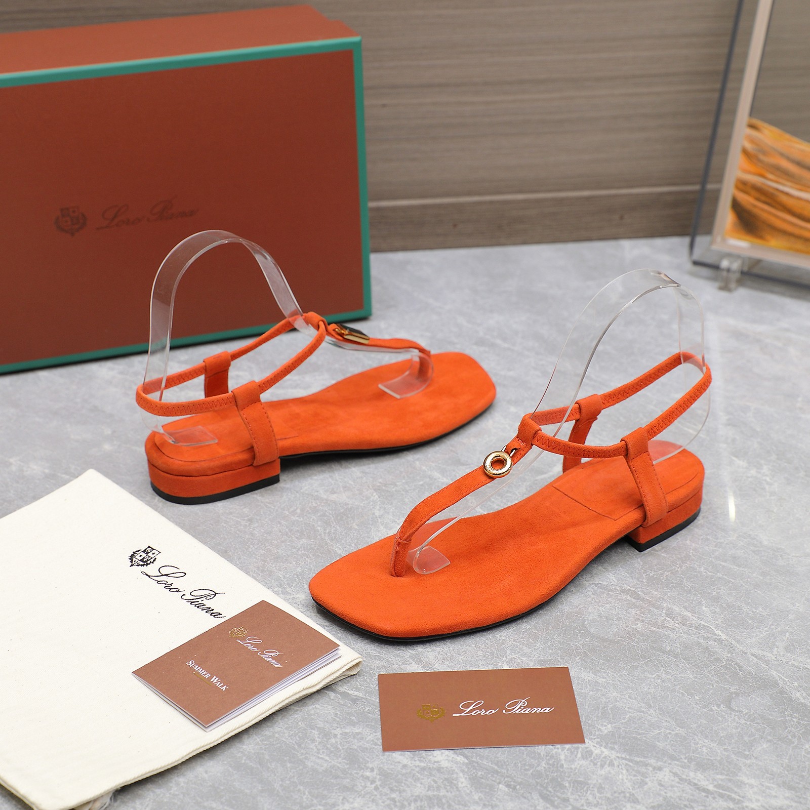 Loro Piana Mindil T-Strap Thong Sandals in Orange Suede Leather 6 a1742302611524 3661