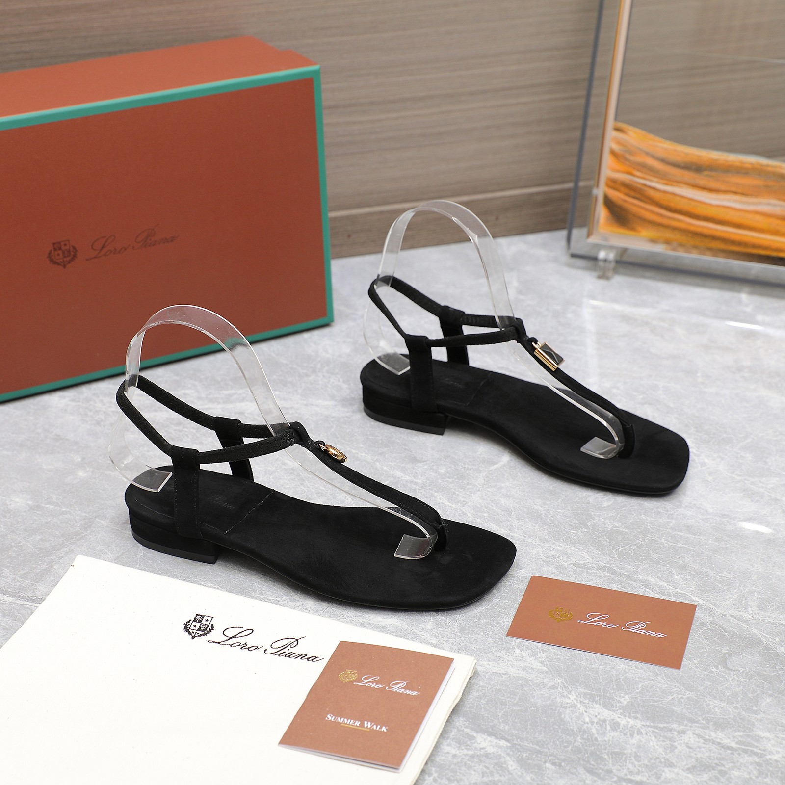 Loro Piana Mindil Black Leather T-Strap Sandals with Charm, Elegant Summer Style 8 a1742302668188 3356