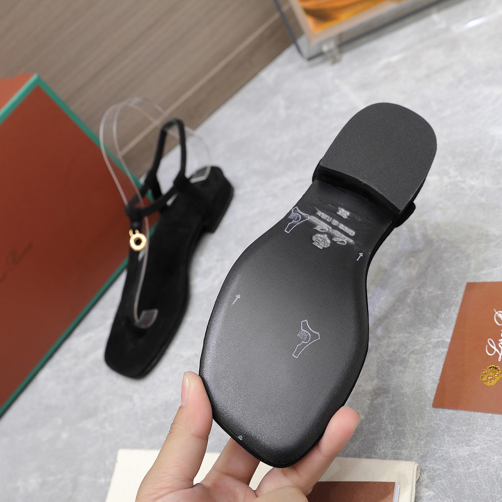 Loro Piana Mindil Black Leather T-Strap Sandals with Charm, Elegant Summer Style 6 a1742302668324 0387