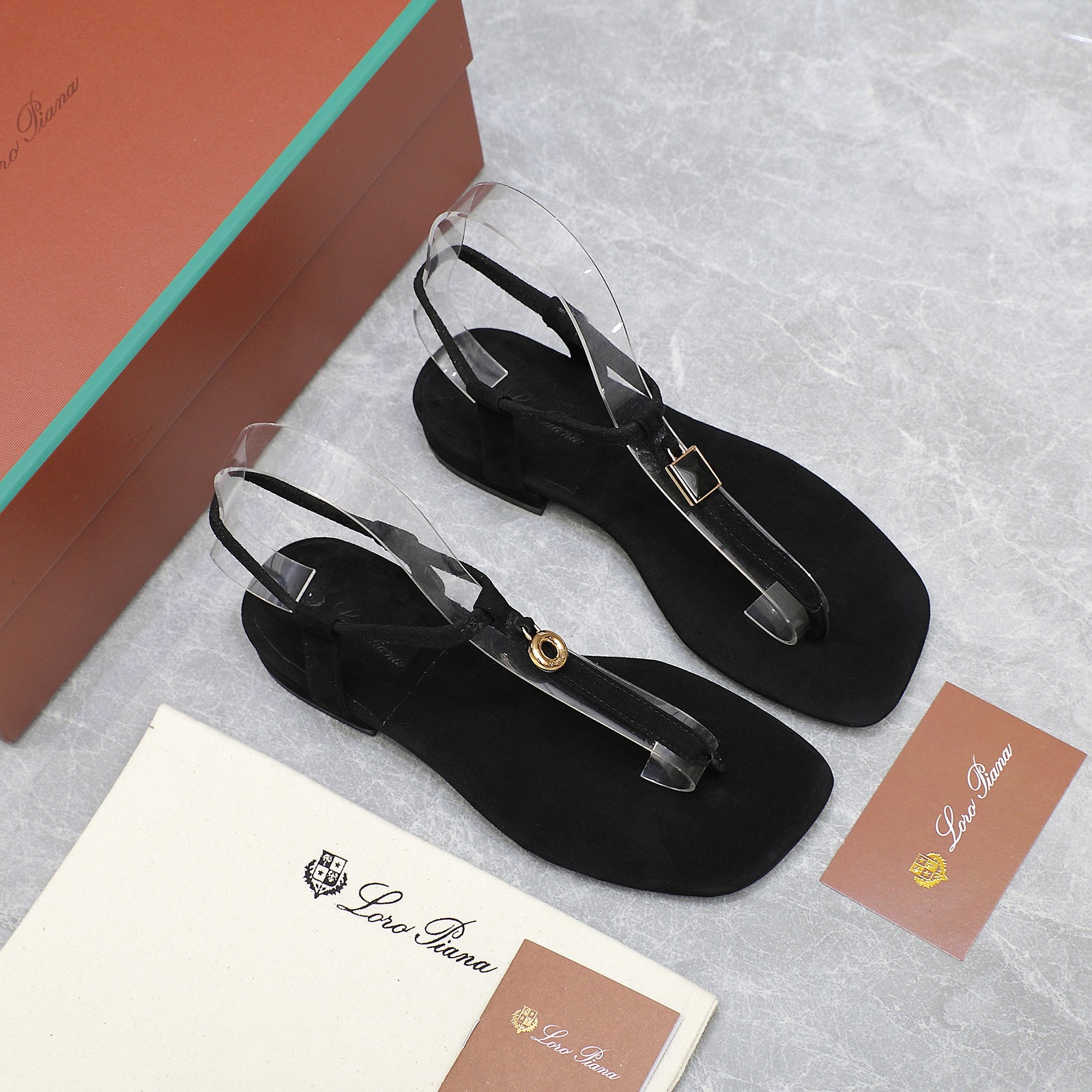 Loro Piana Mindil Black Leather T-Strap Sandals with Charm, Elegant Summer Style 3 a1742302668414 2371