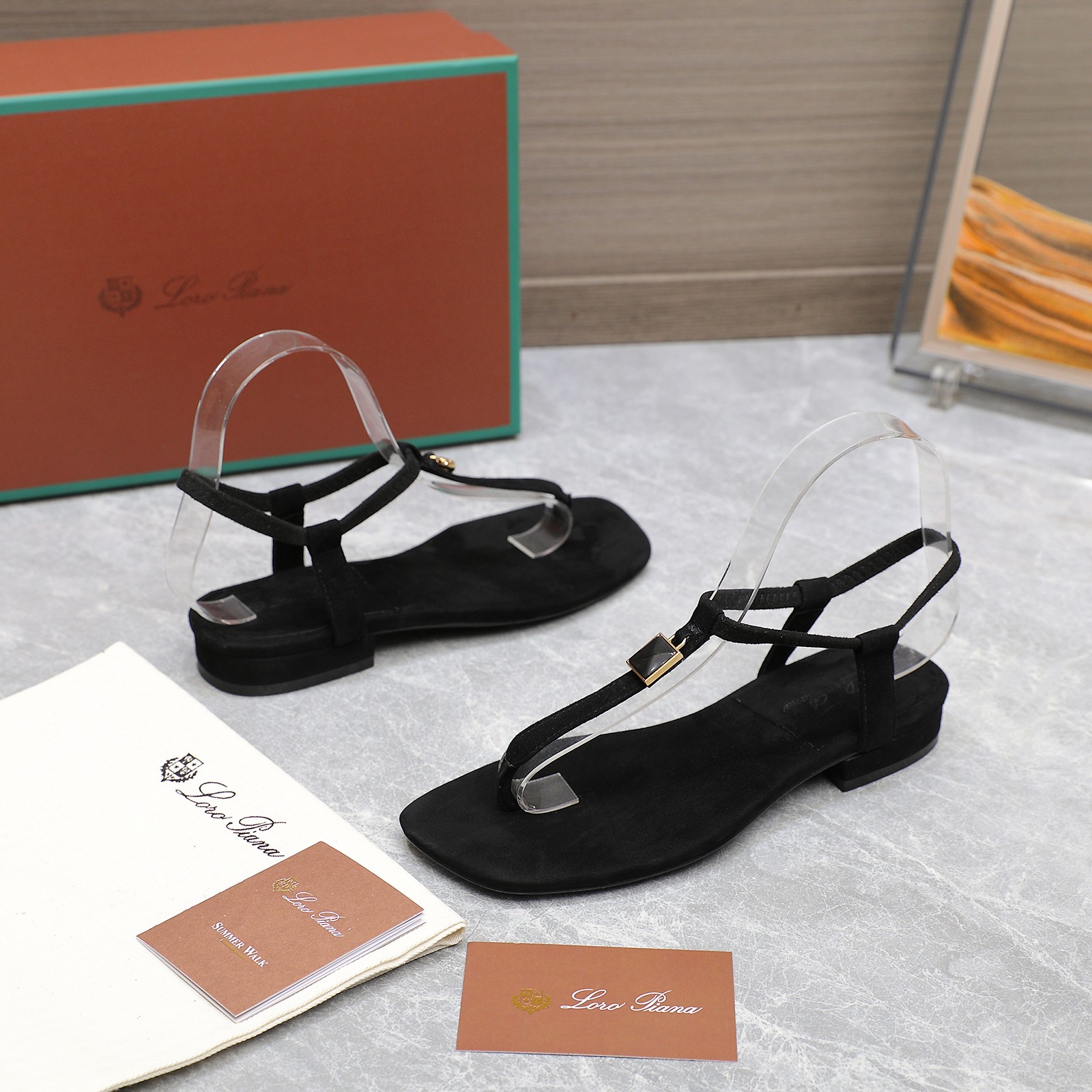 Loro Piana Mindil Black Leather T-Strap Sandals with Charm, Elegant Summer Style 5 a1742302669317 1002