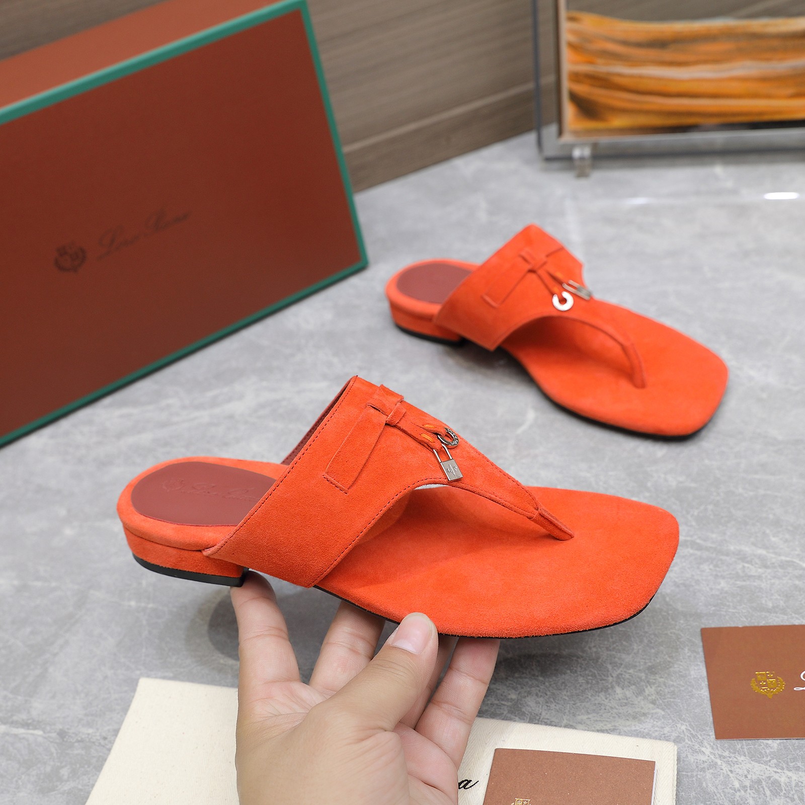 Loro Piana Mindil Orange Suede T-Strap Thong Sandals - Summer Ready 2 a1742304306811 0517