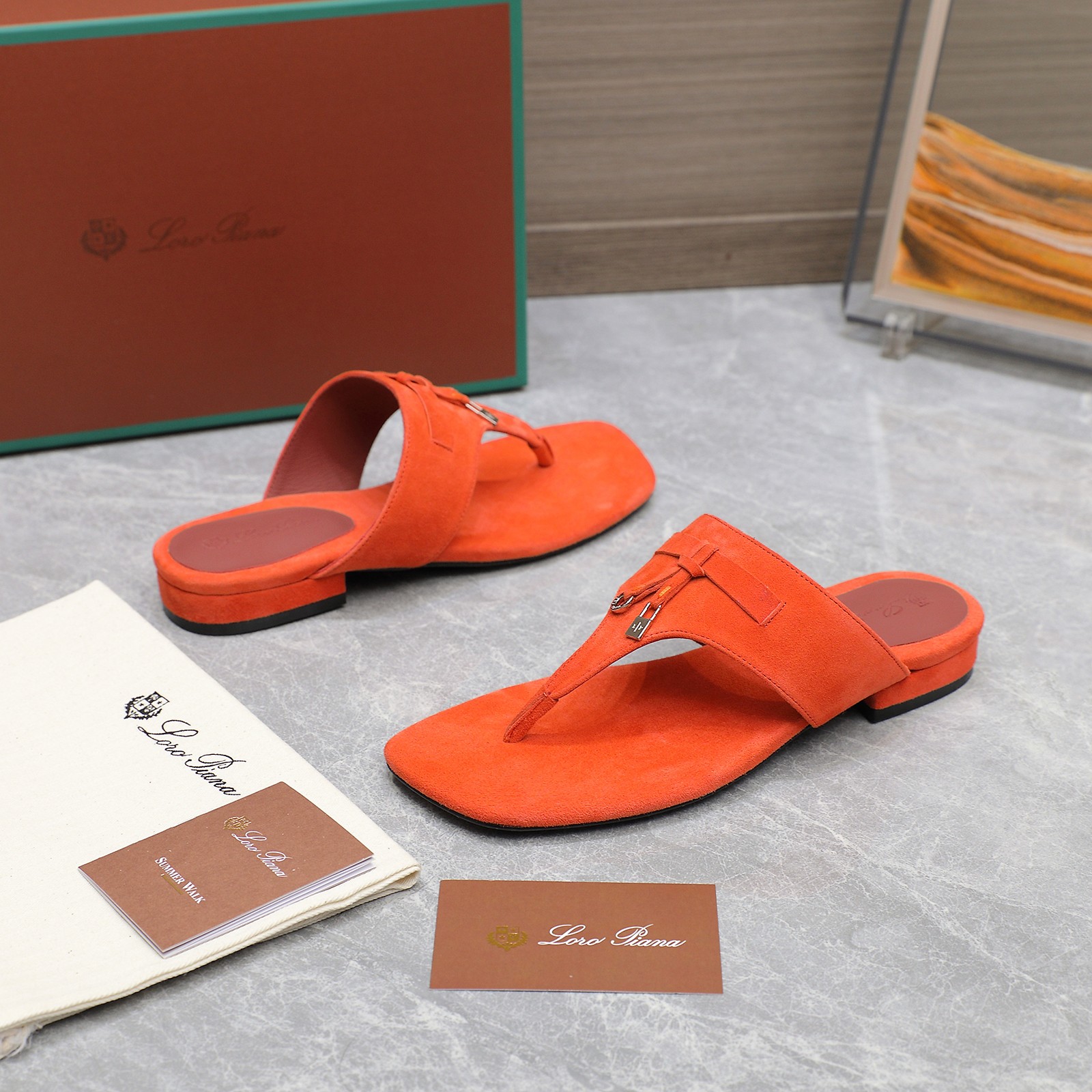 Loro Piana Mindil Orange Suede T-Strap Thong Sandals - Summer Ready 7 a1742304306819 1551