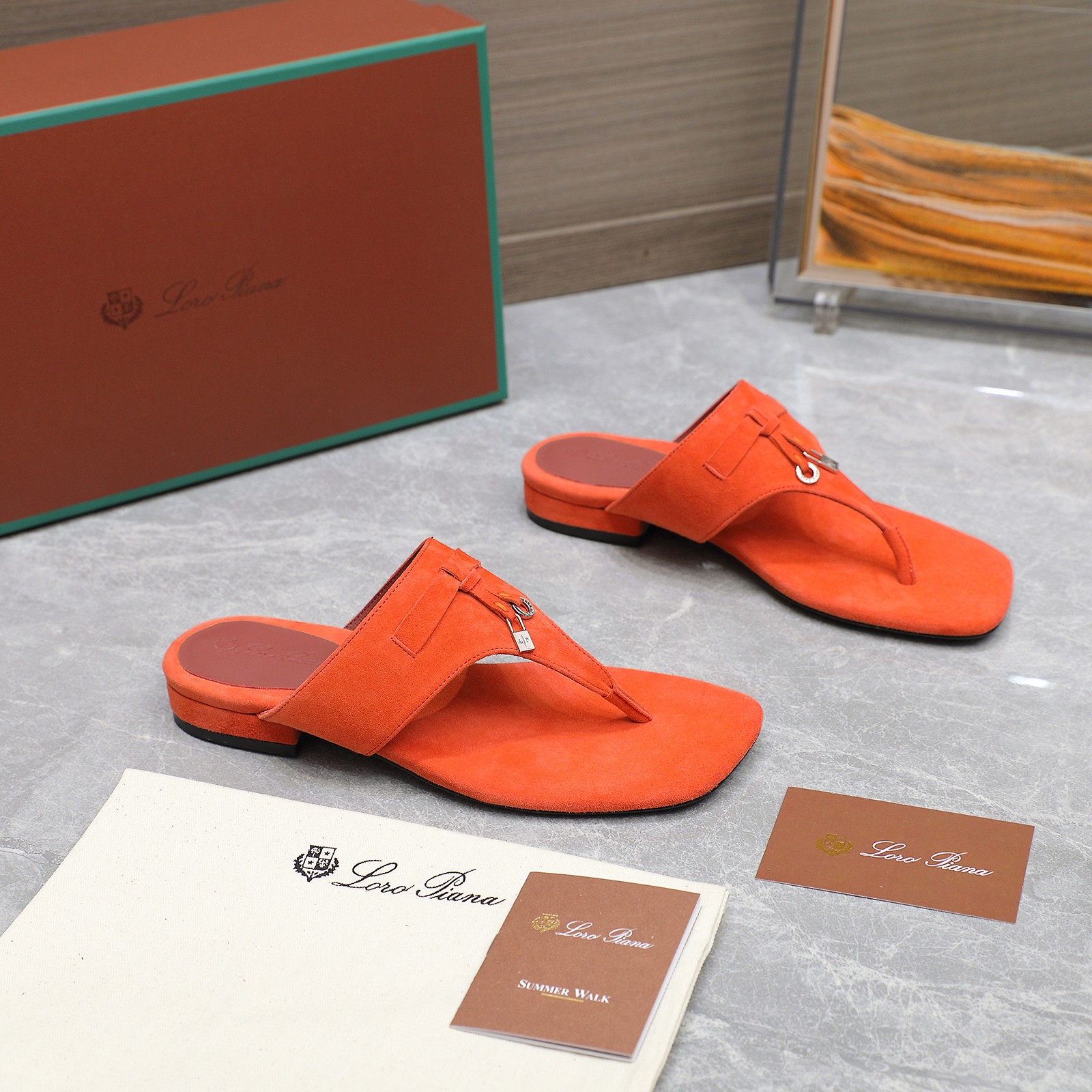 Loro Piana Mindil Orange Suede T-Strap Thong Sandals - Summer Ready 6 a1742304306888 2766