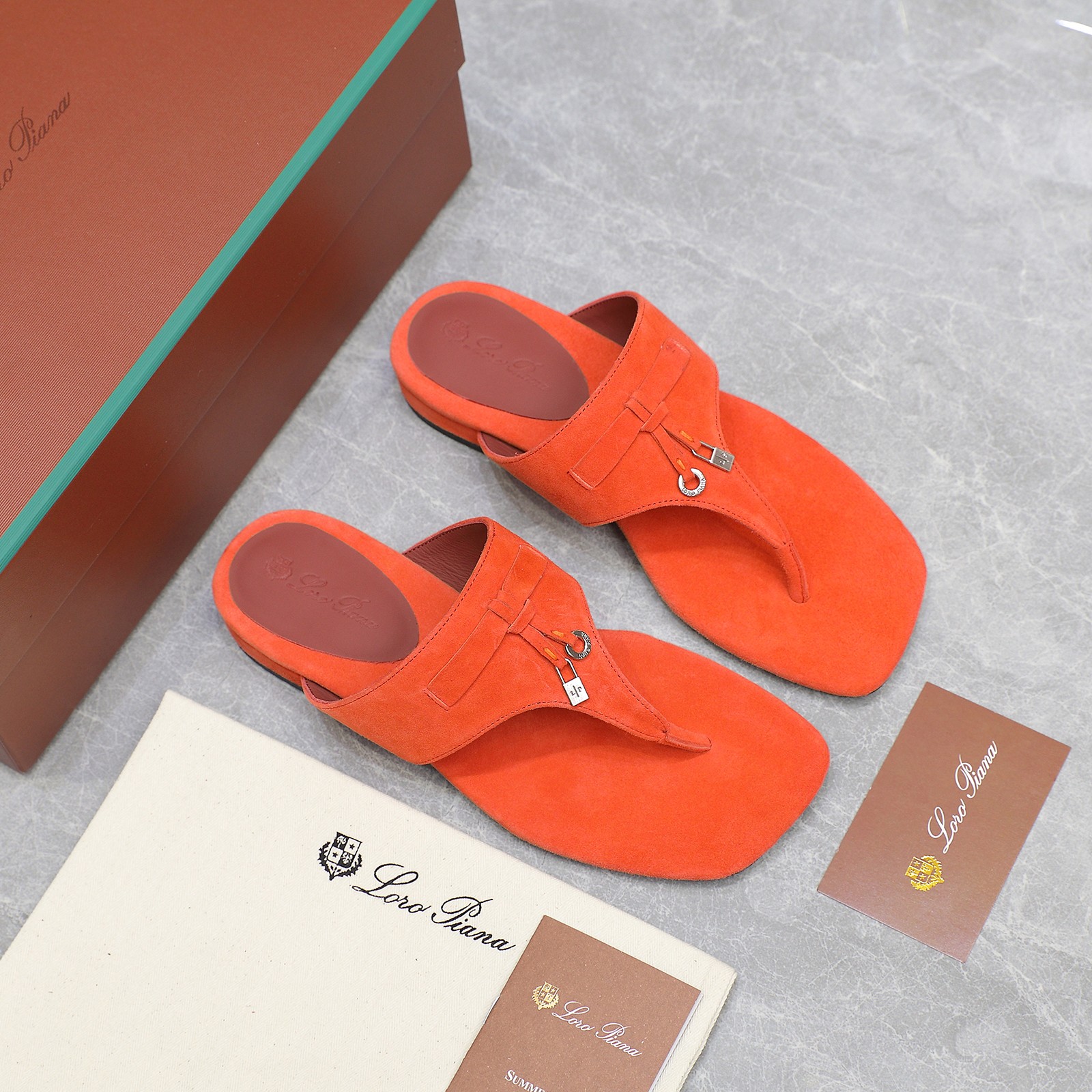 Loro Piana Mindil Orange Suede T-Strap Thong Sandals - Summer Ready 3 a1742304307973 4382