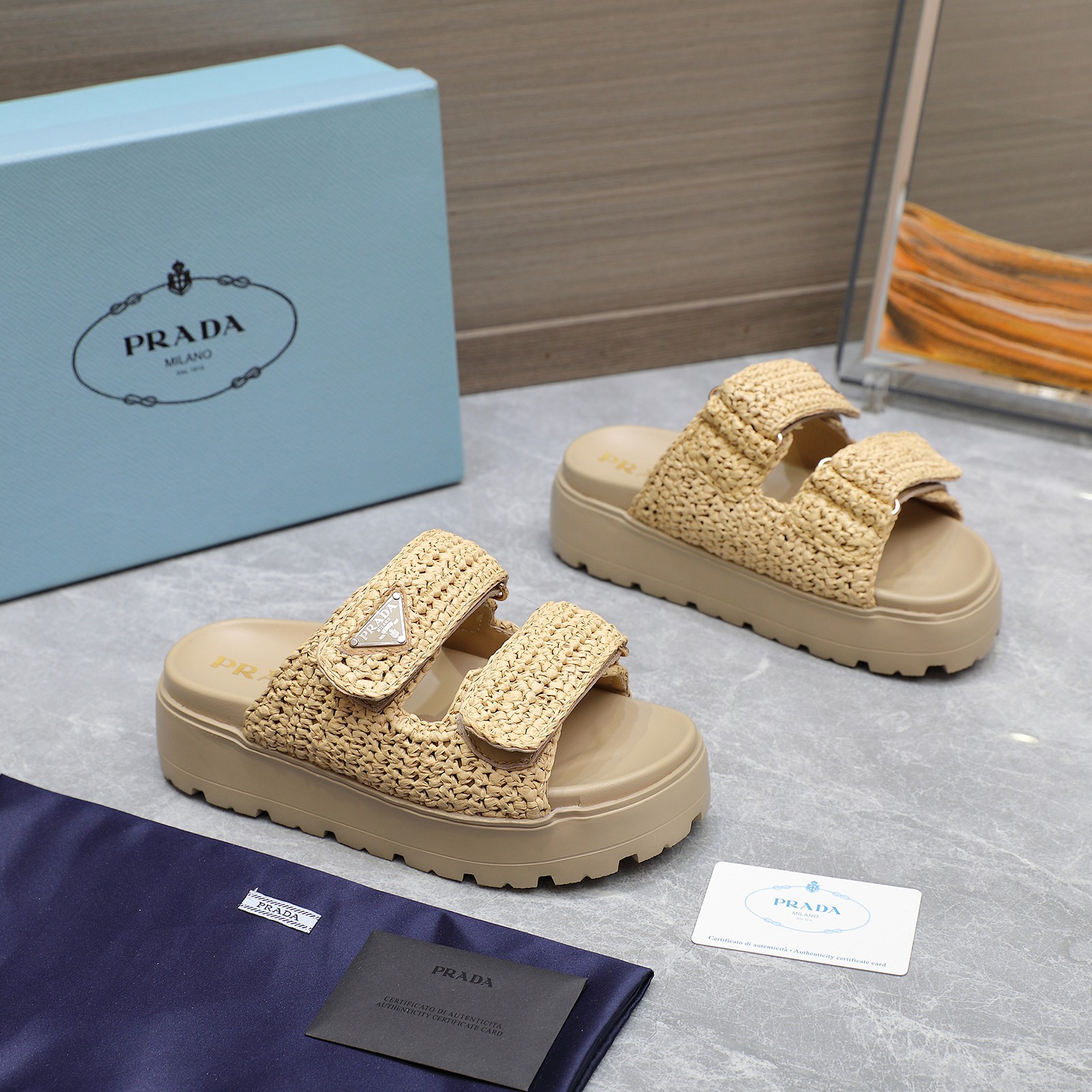 Prada Woven Raffia Platform Sandals - Chic Summer Style with Logo Detail 9 a1742316455065 0208
