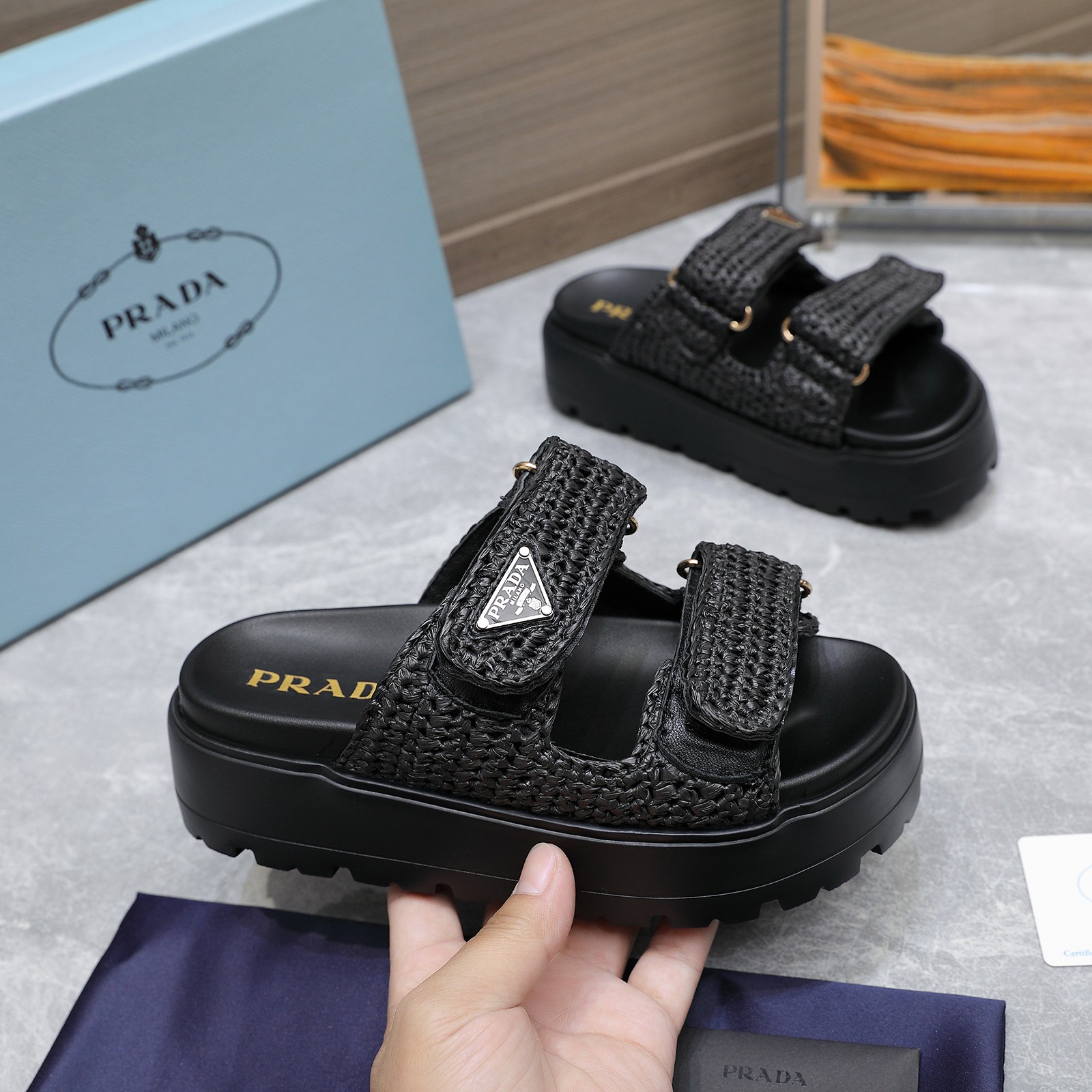 Prada Woven Platform Sandals, Stylish Women's Summer Beach Shoes 2 a1742316487651 7467