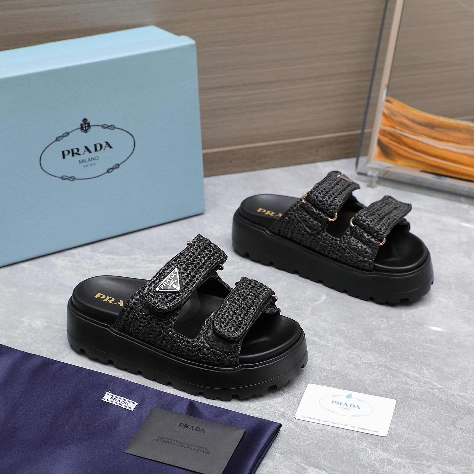 Prada Woven Platform Sandals, Stylish Women's Summer Beach Shoes 4 a1742316487671 8315