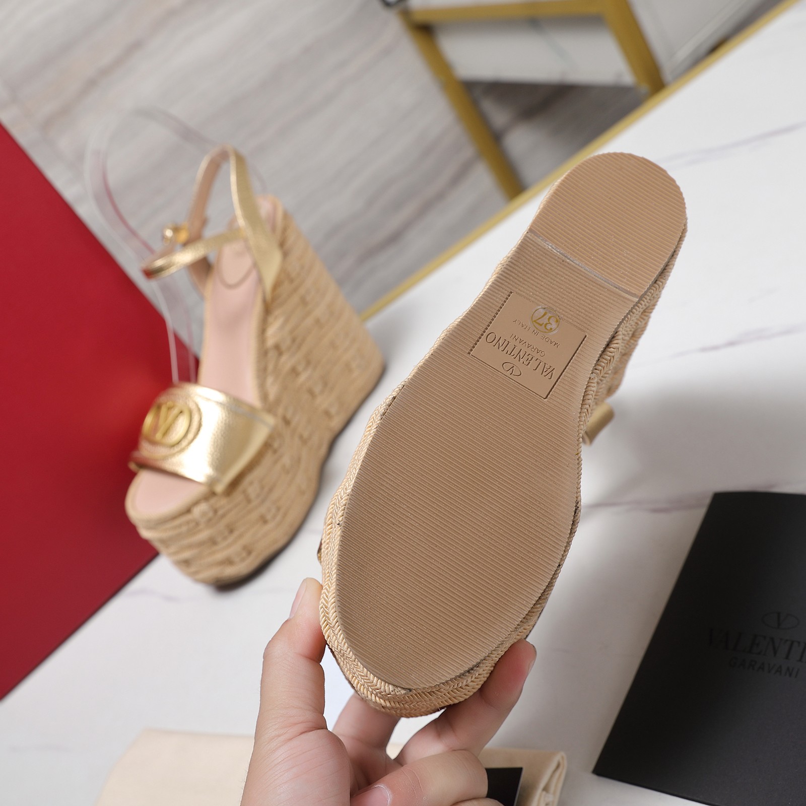 Valentinoo Women's Espadrille Wedge Sandals Gold Leather Ankle Strap 10 a1742996729575 8124