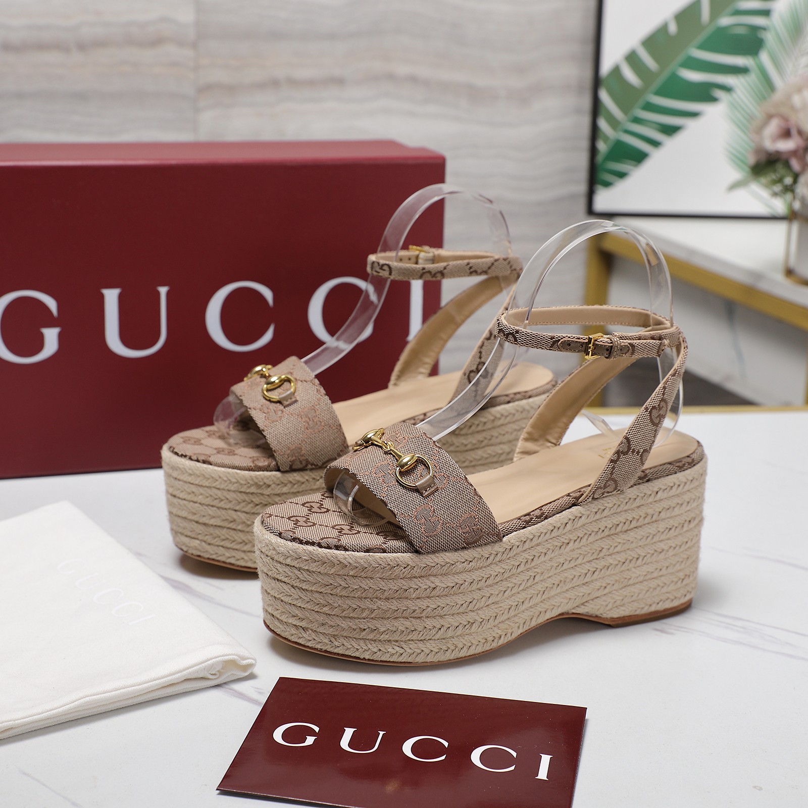 Gucci Espadrille Platform Sandals with Ankle Strap and GG Canvas 3 a1744031562329 4172