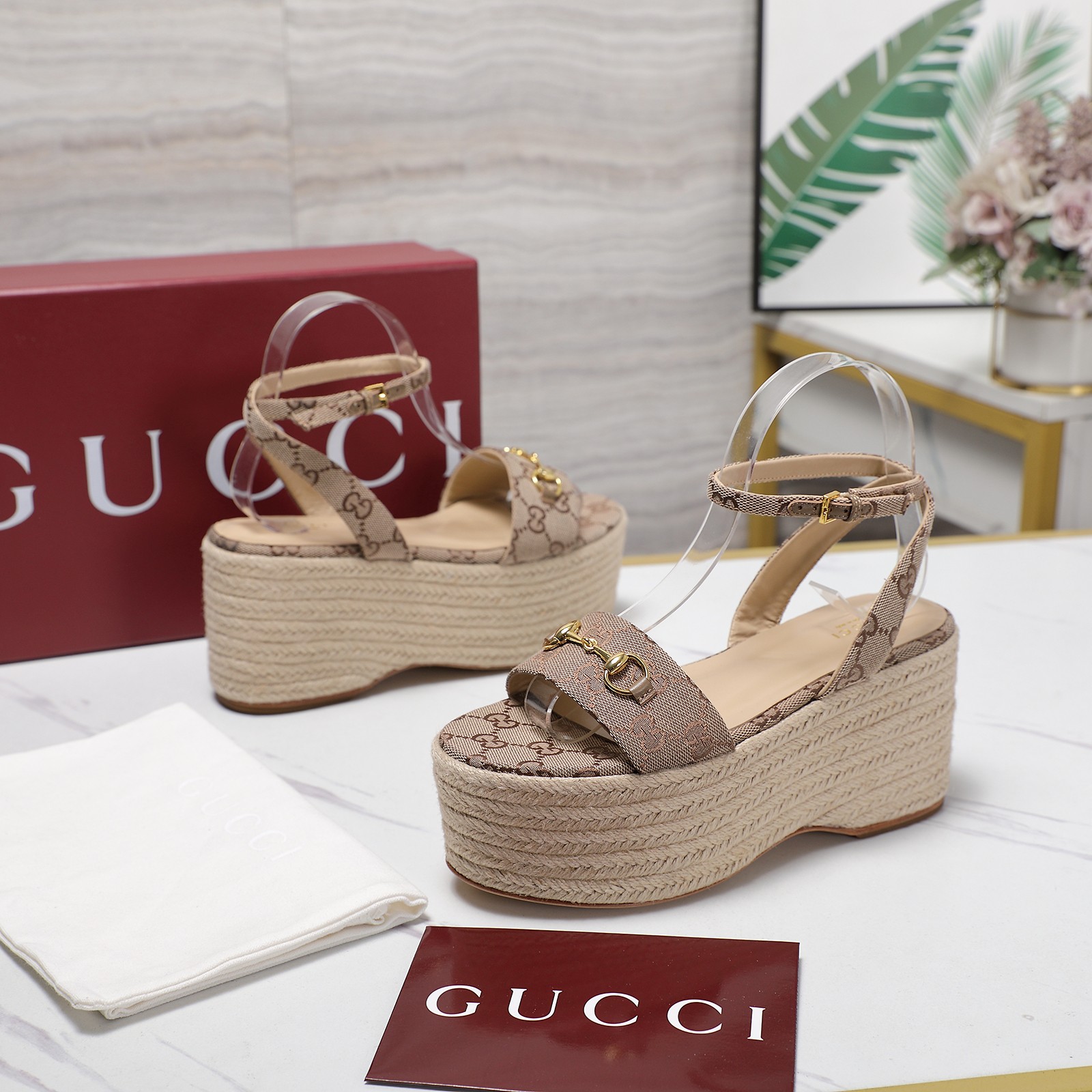 Gucci Espadrille Platform Sandals with Ankle Strap and GG Canvas 6 a1744031562333 7488