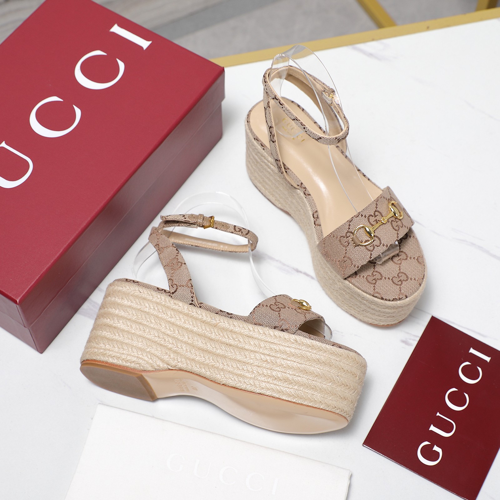 Gucci Espadrille Platform Sandals with Ankle Strap and GG Canvas 4 a1744031564105 8373