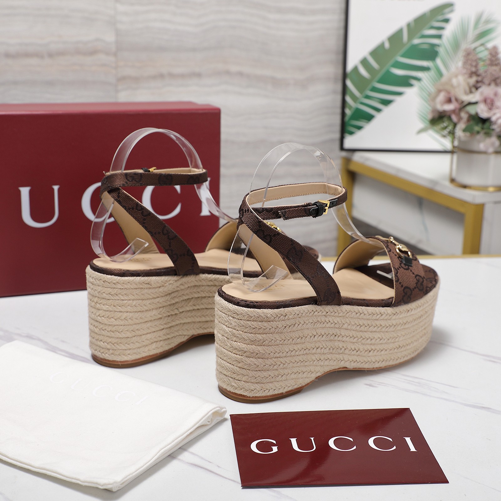 Gucci Espadrille Platform Sandals, Leather, Brown, Women's Size 35-39 6 a1744031644920 5365