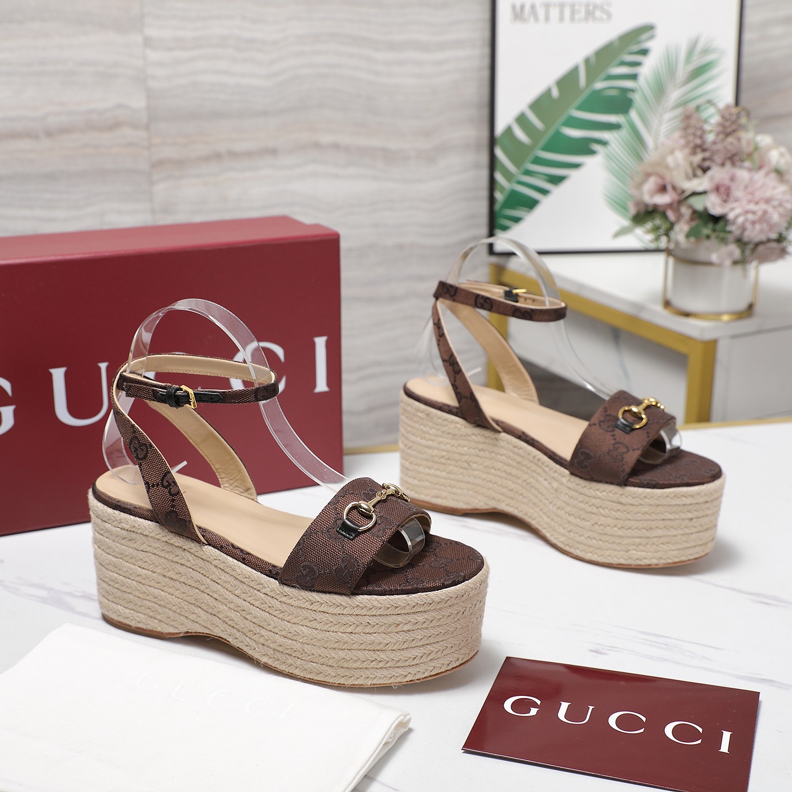 Gucci Espadrille Platform Sandals, Leather, Brown, Women's Size 35-39 5 a1744031644927 2043