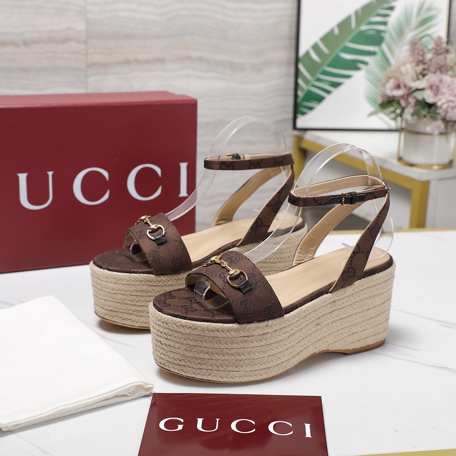 Gucci Espadrille Platform Sandals, Leather, Brown, Women's Size 35-39 4 a1744031644941 2140