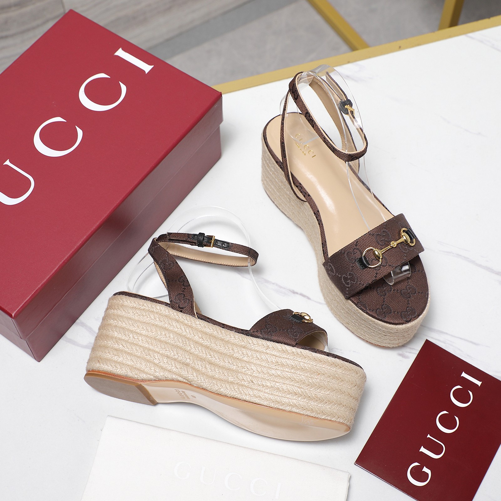 Gucci Espadrille Platform Sandals, Leather, Brown, Women's Size 35-39 3 a1744031645894 2886
