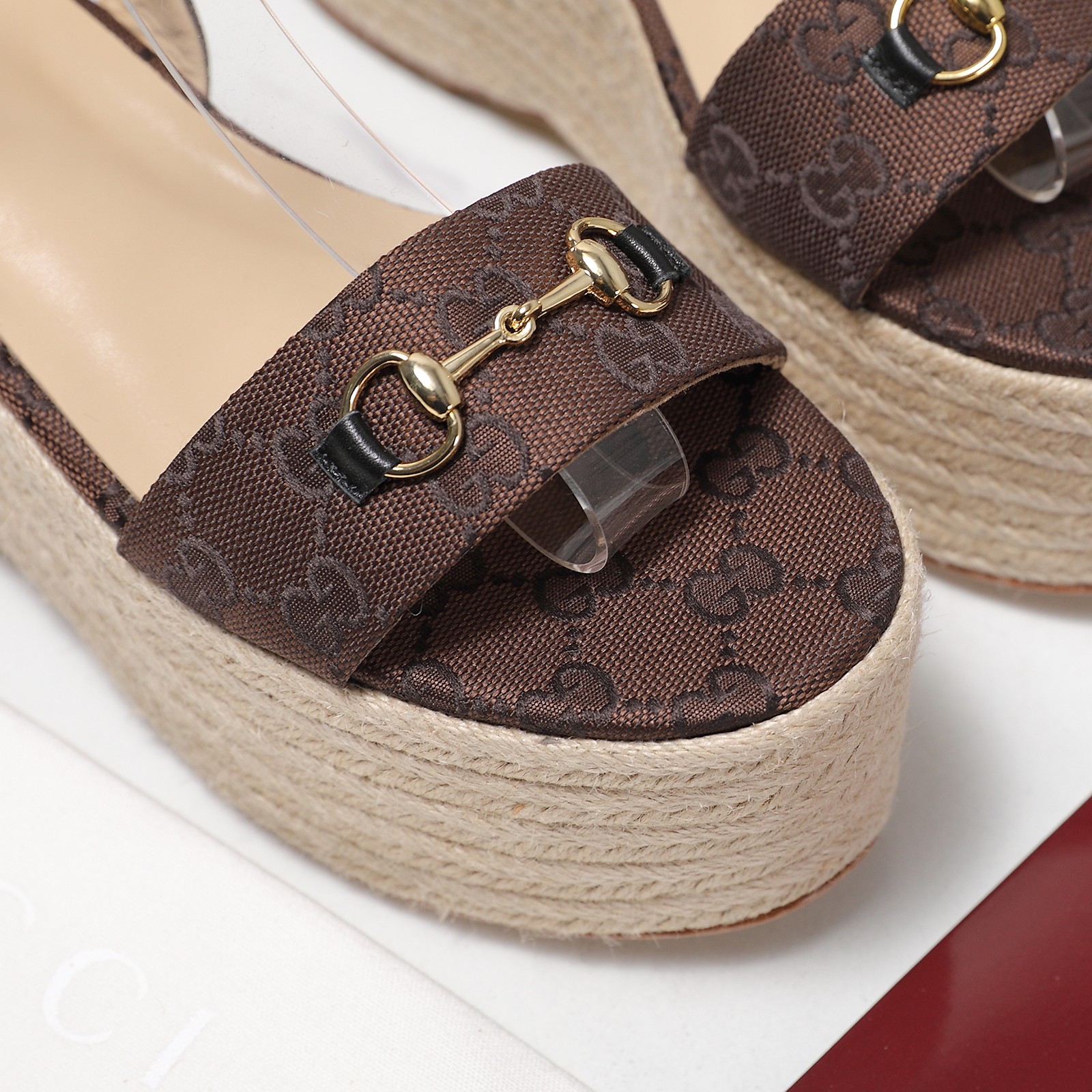 Gucci Espadrille Platform Sandals, Leather, Brown, Women's Size 35-39 8 a1744031653064 5835