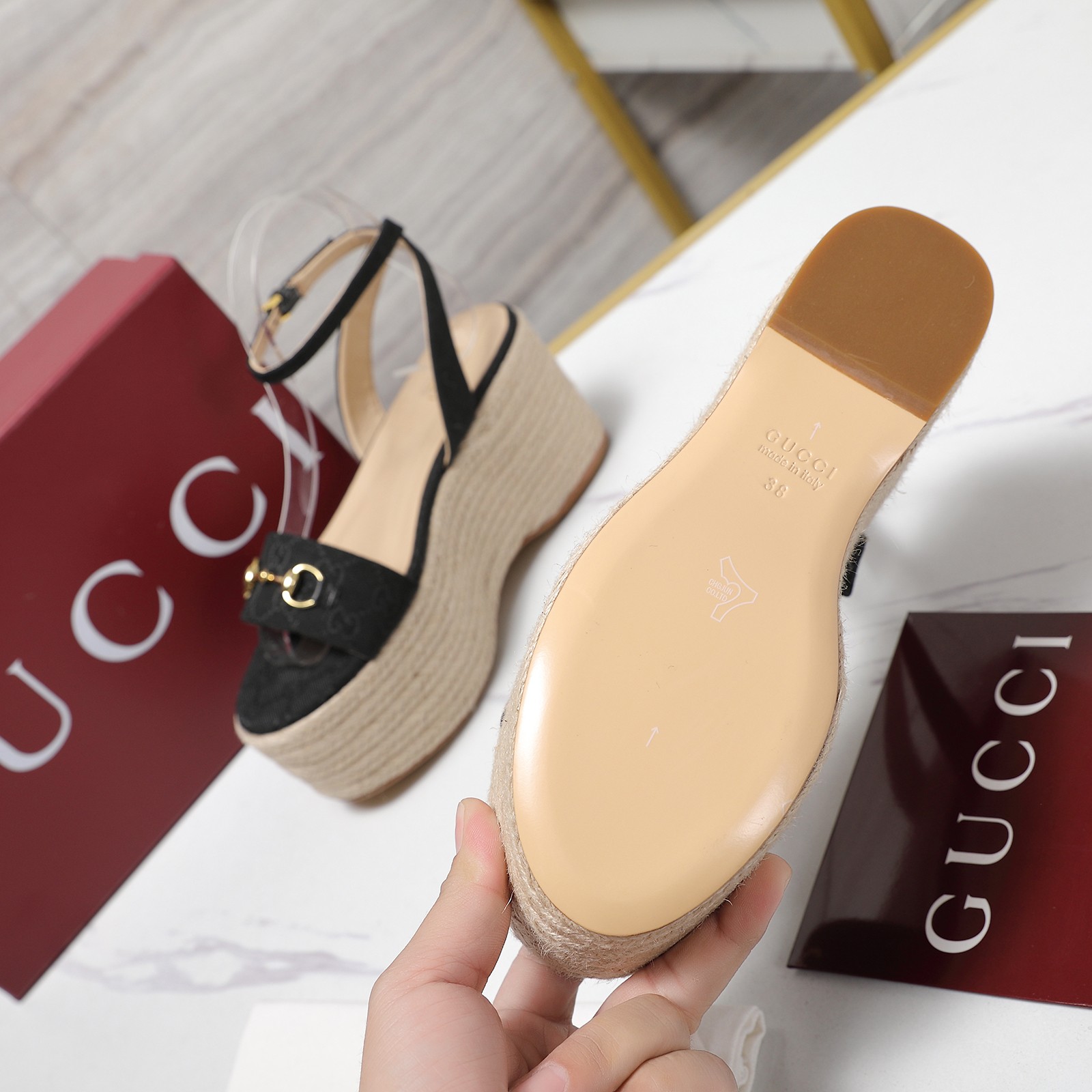 Gucci Espadrille Platform Wedges Sandals - Ankle Strap & Signature Hardware 7 a1744031758184 1487