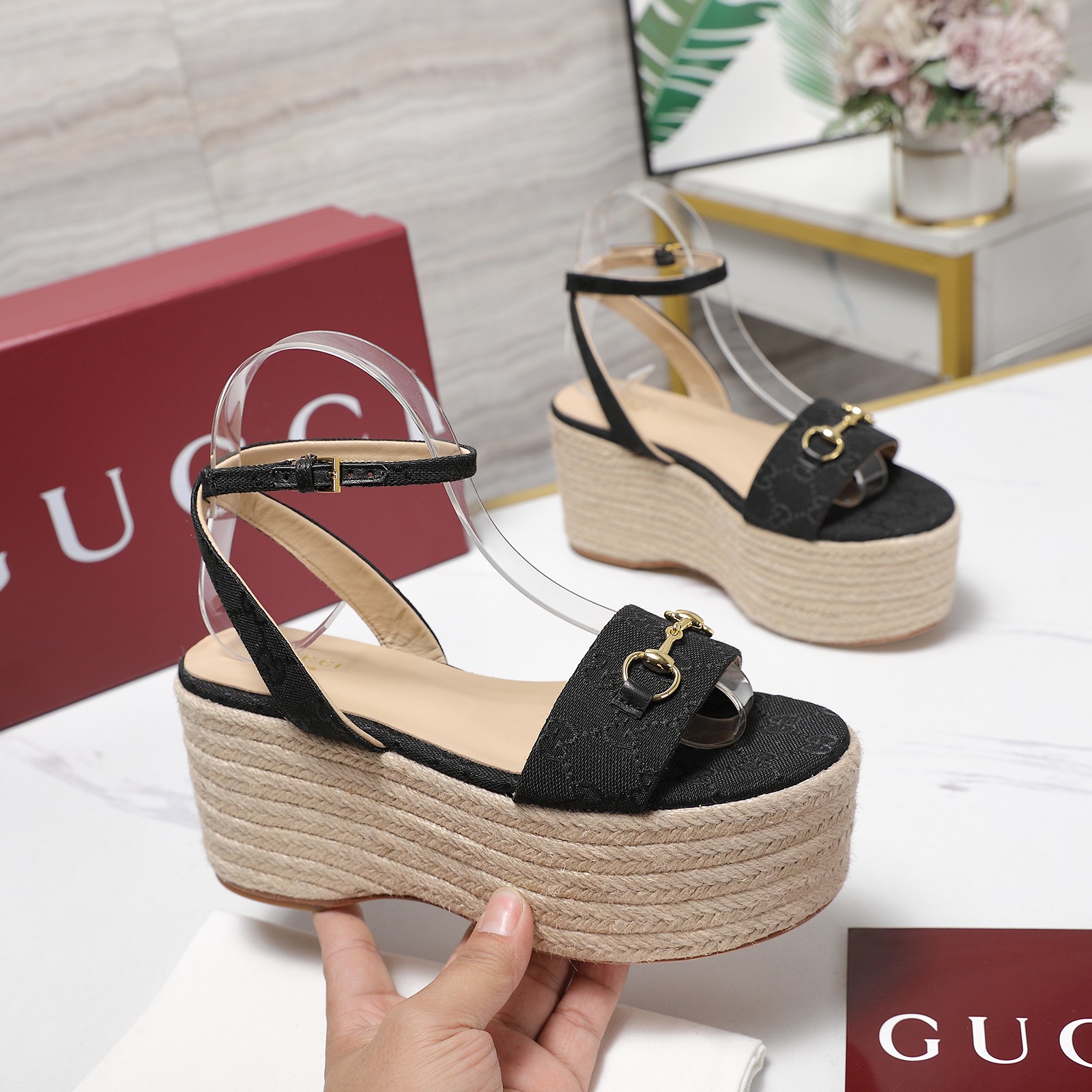 Gucci Espadrille Platform Wedges Sandals - Ankle Strap & Signature Hardware 2 a1744031758202 3461